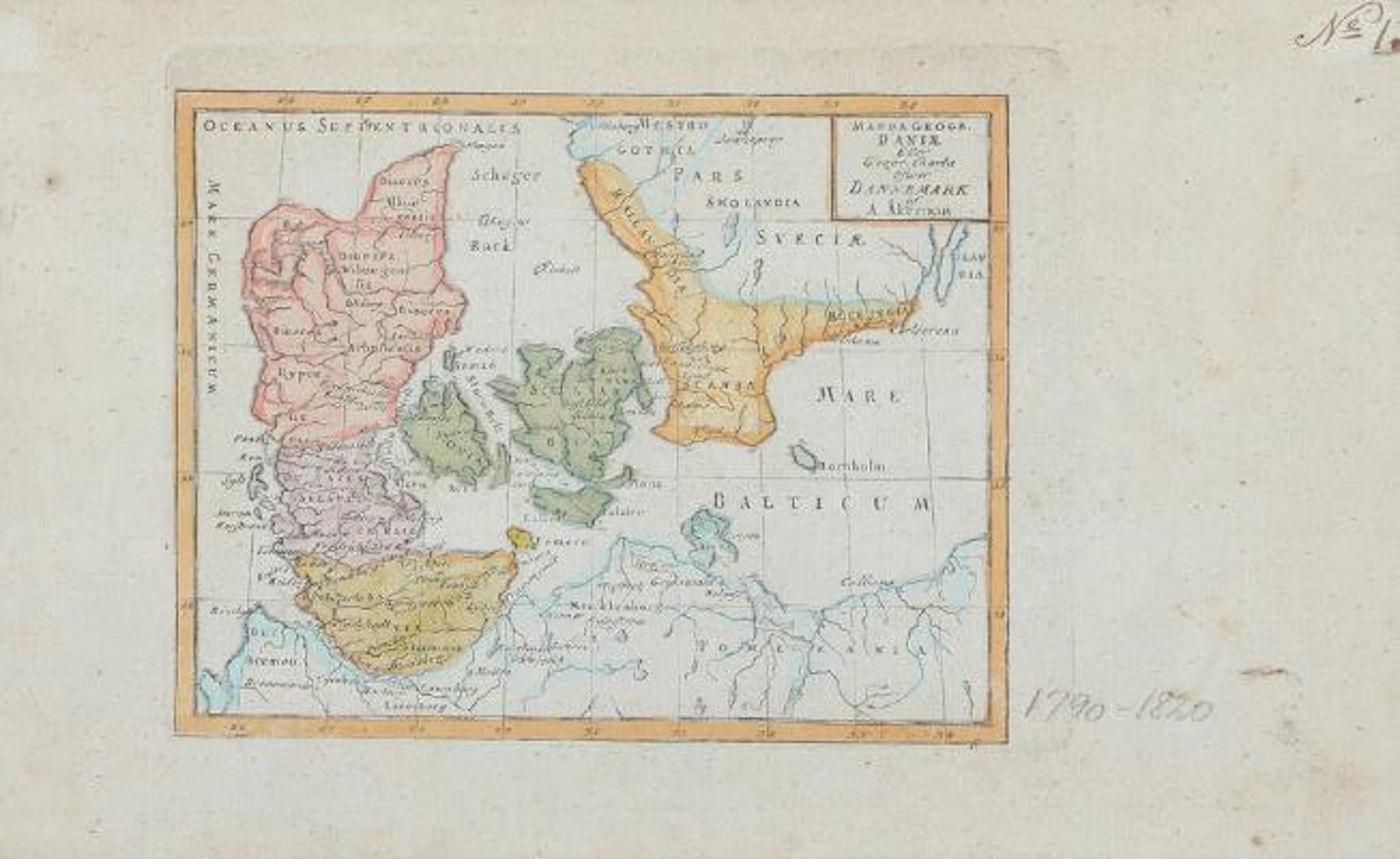 Sebastian Münster: Map of Denmark. Woodcut. C. mid 16th century. Visible