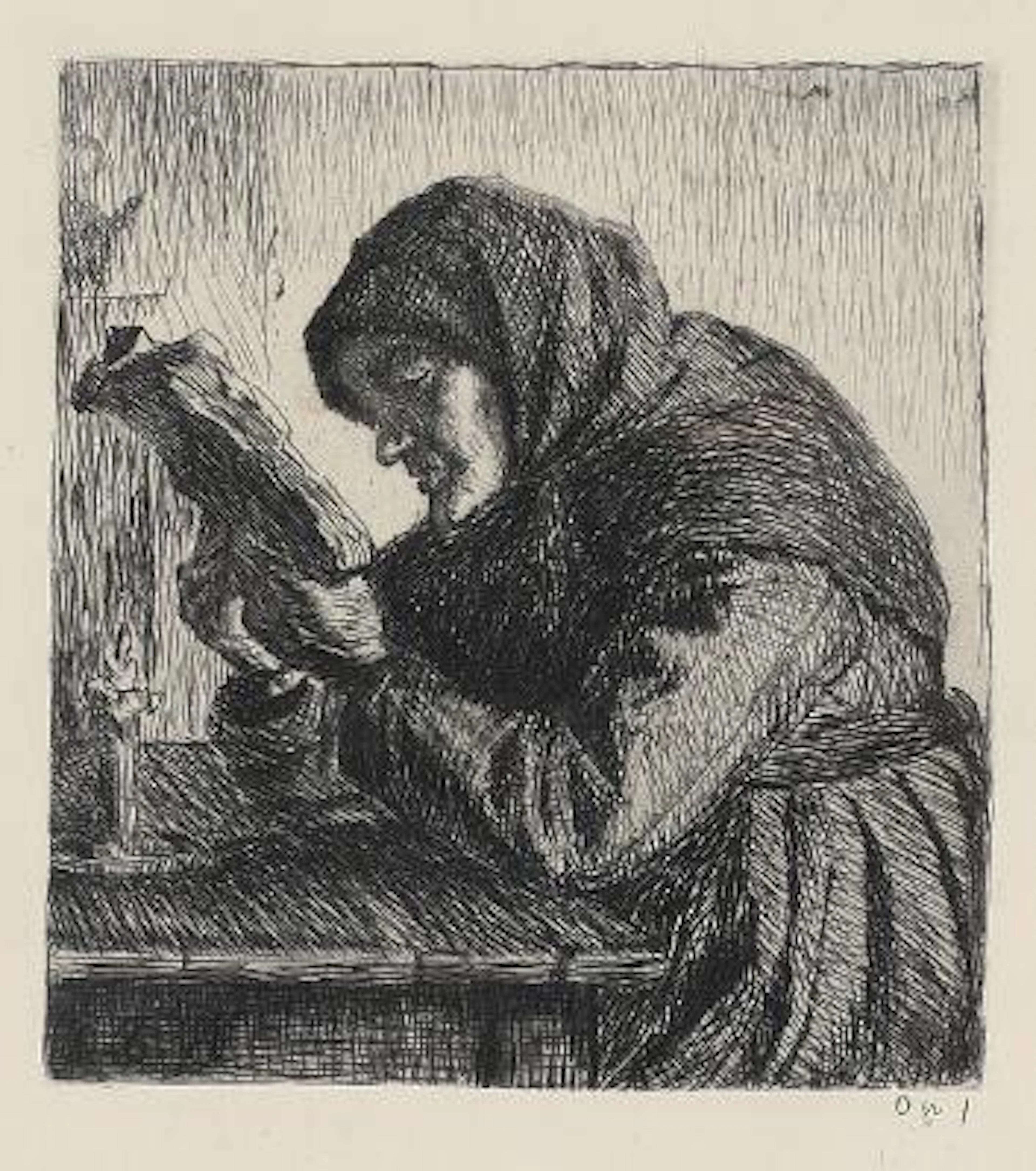 Anna Ancher: An old woman reading. Opus 1. Signed in print A. A. 96.