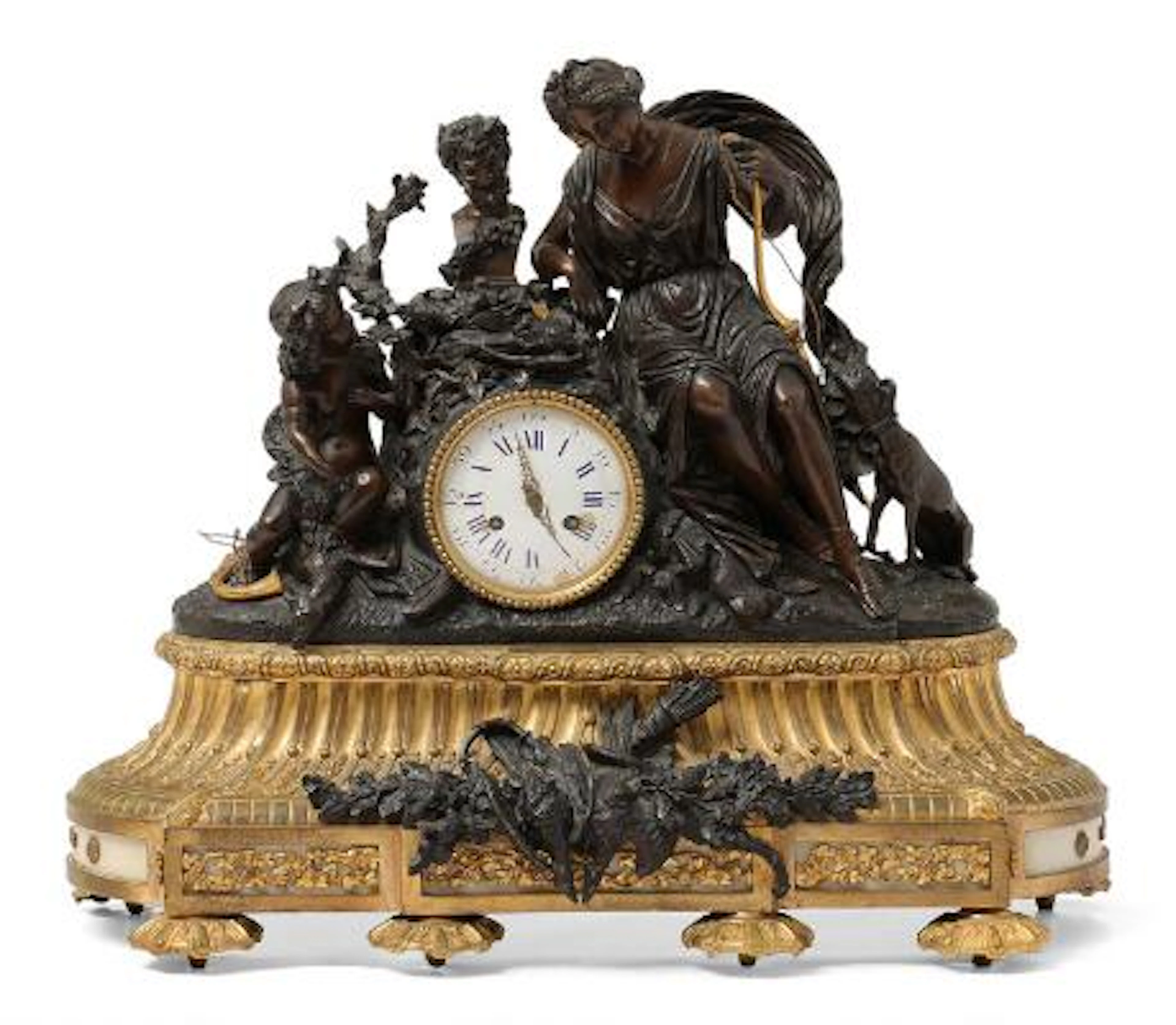 A large Napoleon III mantelpiece clock. The figure signed in the casting