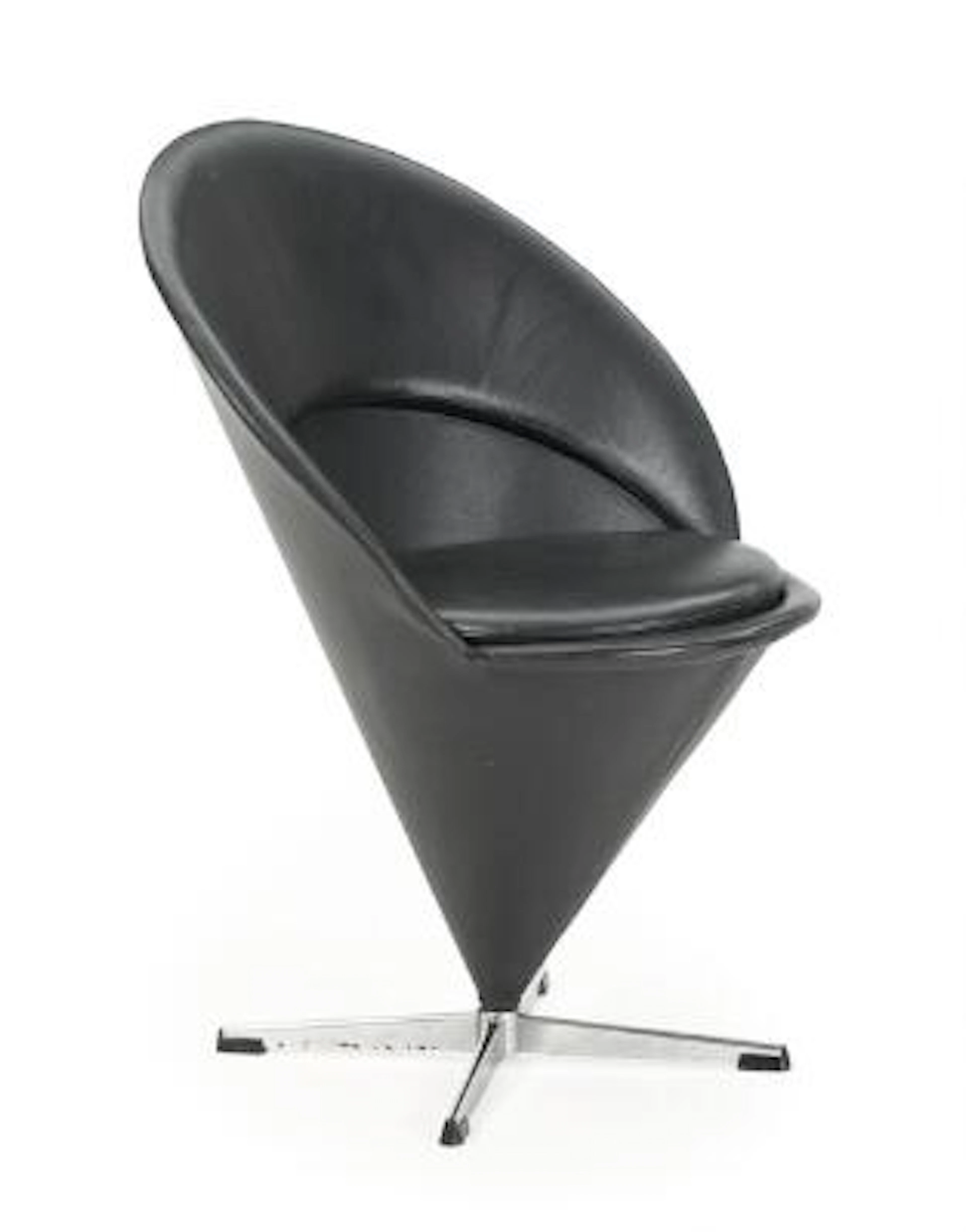 Verner Panton: “Cone Chair”. Easy chair upholstered with black leather