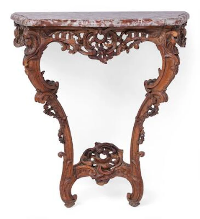 A French Louis XV console of oak. Mid-18th century. H. 86 cm. W. 76