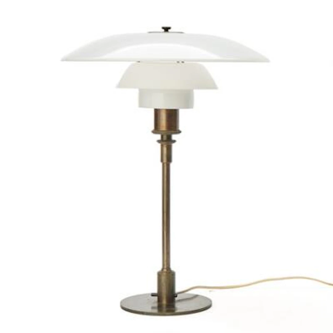 Poul Henningsen: "PH-4/3". Patinated browned brass table lamp. Manufactured