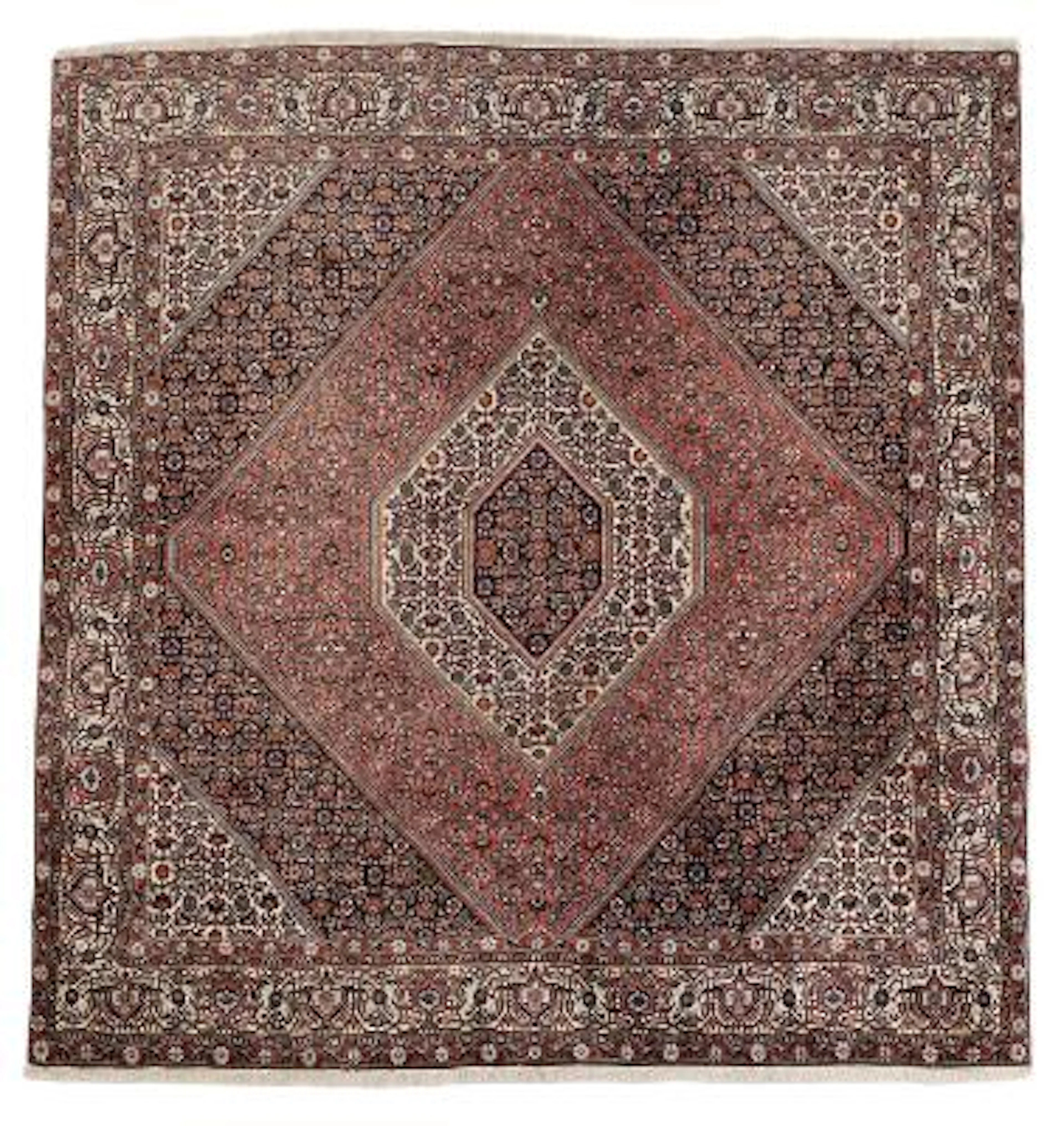 Bidjar rug, classic angular medallion design surrounded by Herati