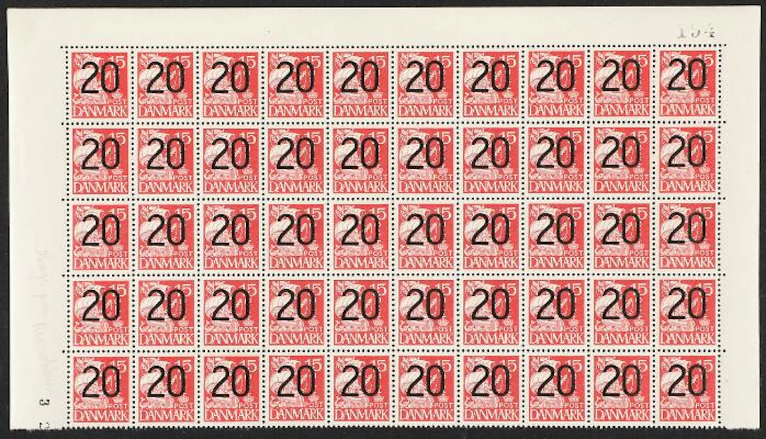 1940. Prov. 20/15 øre, red. Tp. IIA. Upper half sheet in pertfect