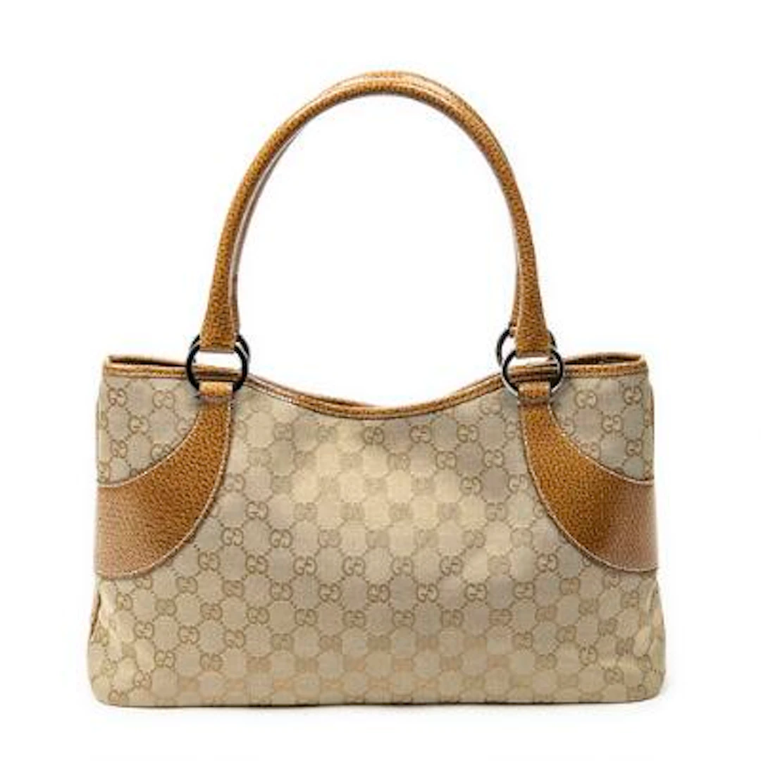 Gucci: A "Horizontal Jacquard Tote" of beige monogram canvas with