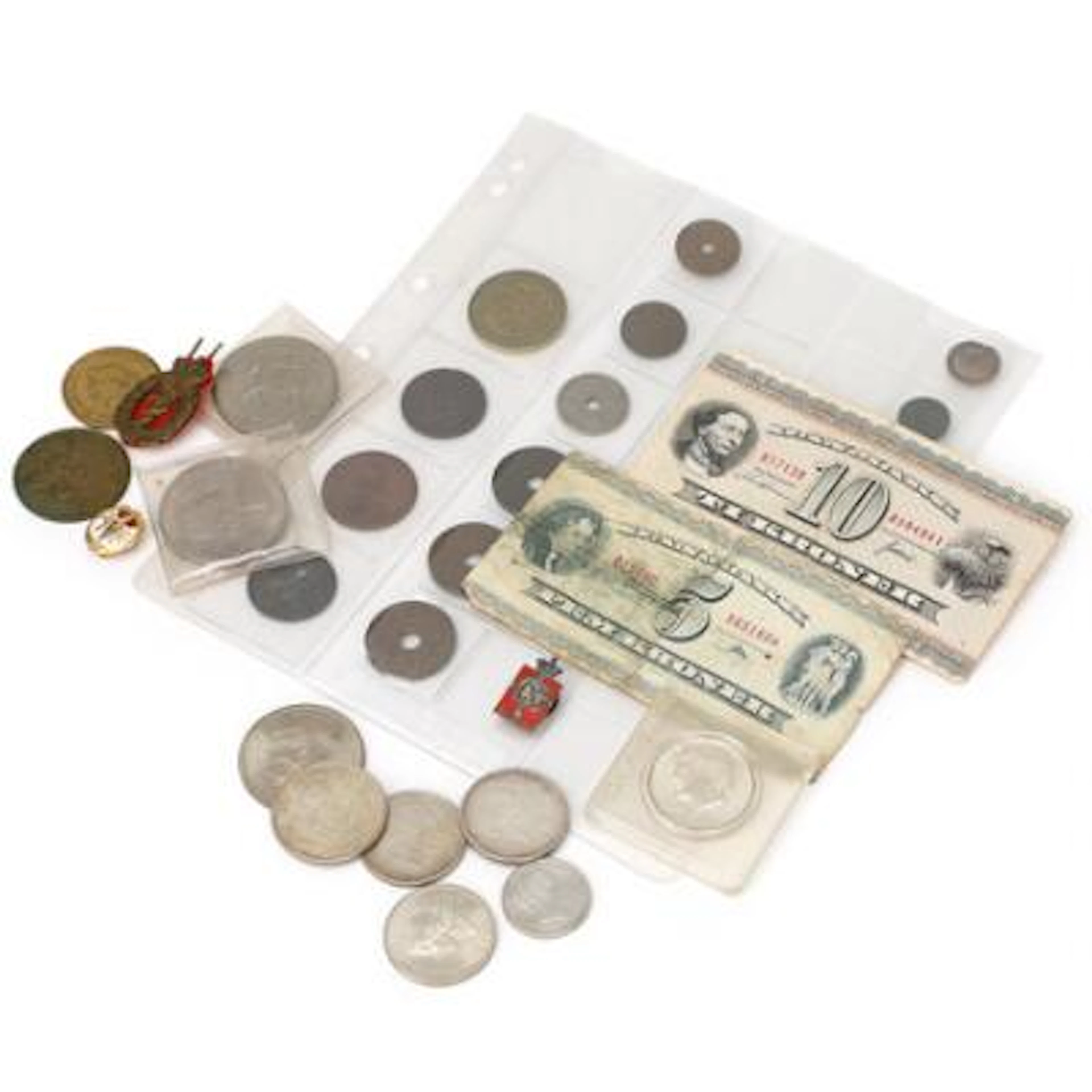 Collection of coins, tokens and banknotes including commemoratives