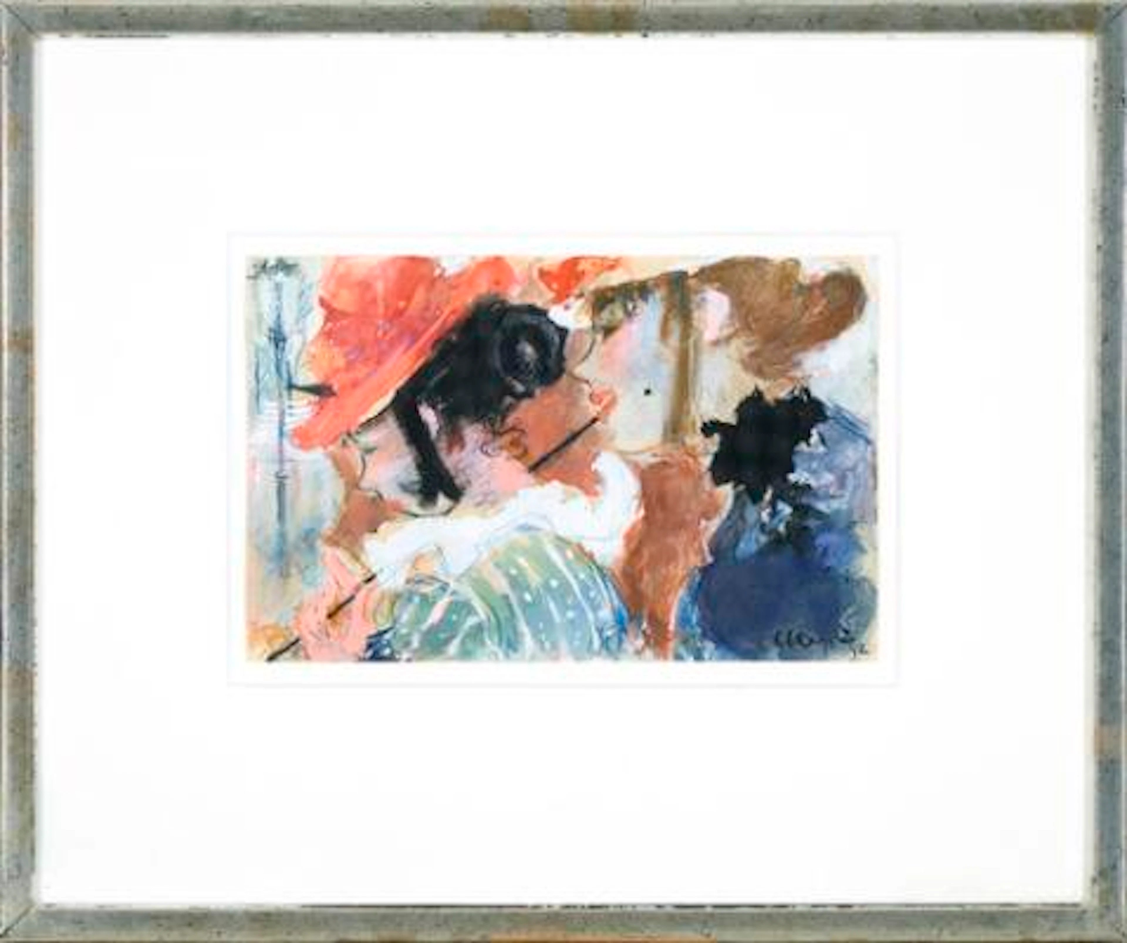 Maggi Baaring: Two ladies. Signed Maggi 42. Gouache and watercolour