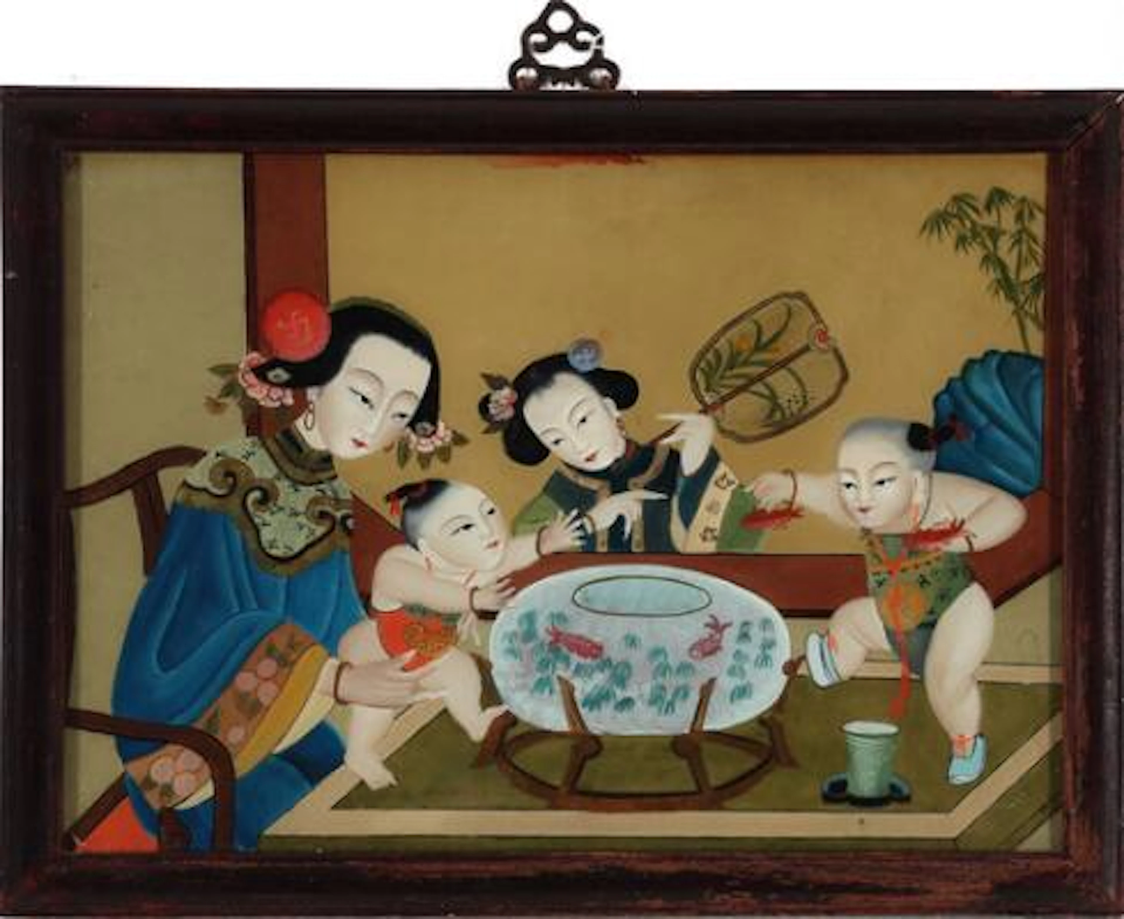 Chinese artist, c. 1900: Hinter-glass painting. Visible size 35 x