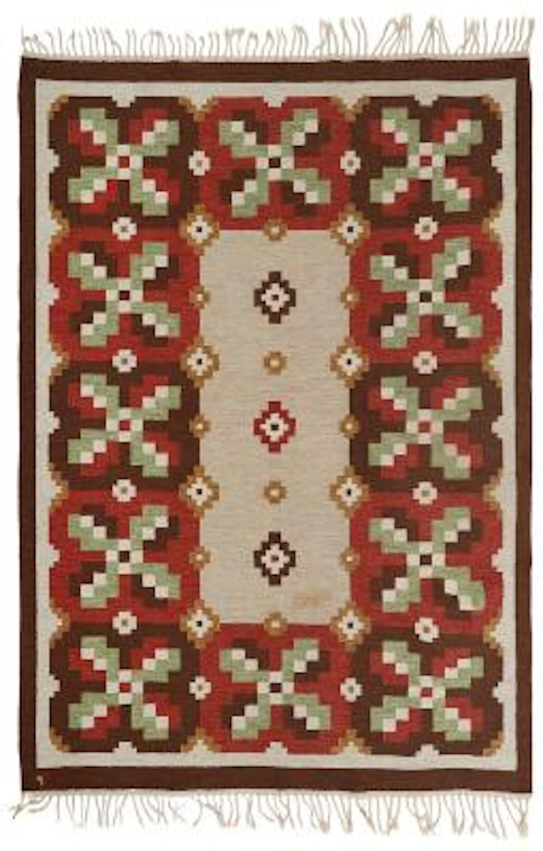 Erik Lundberg: Handwoven wool carpet in "rölakan" flatweave technique.