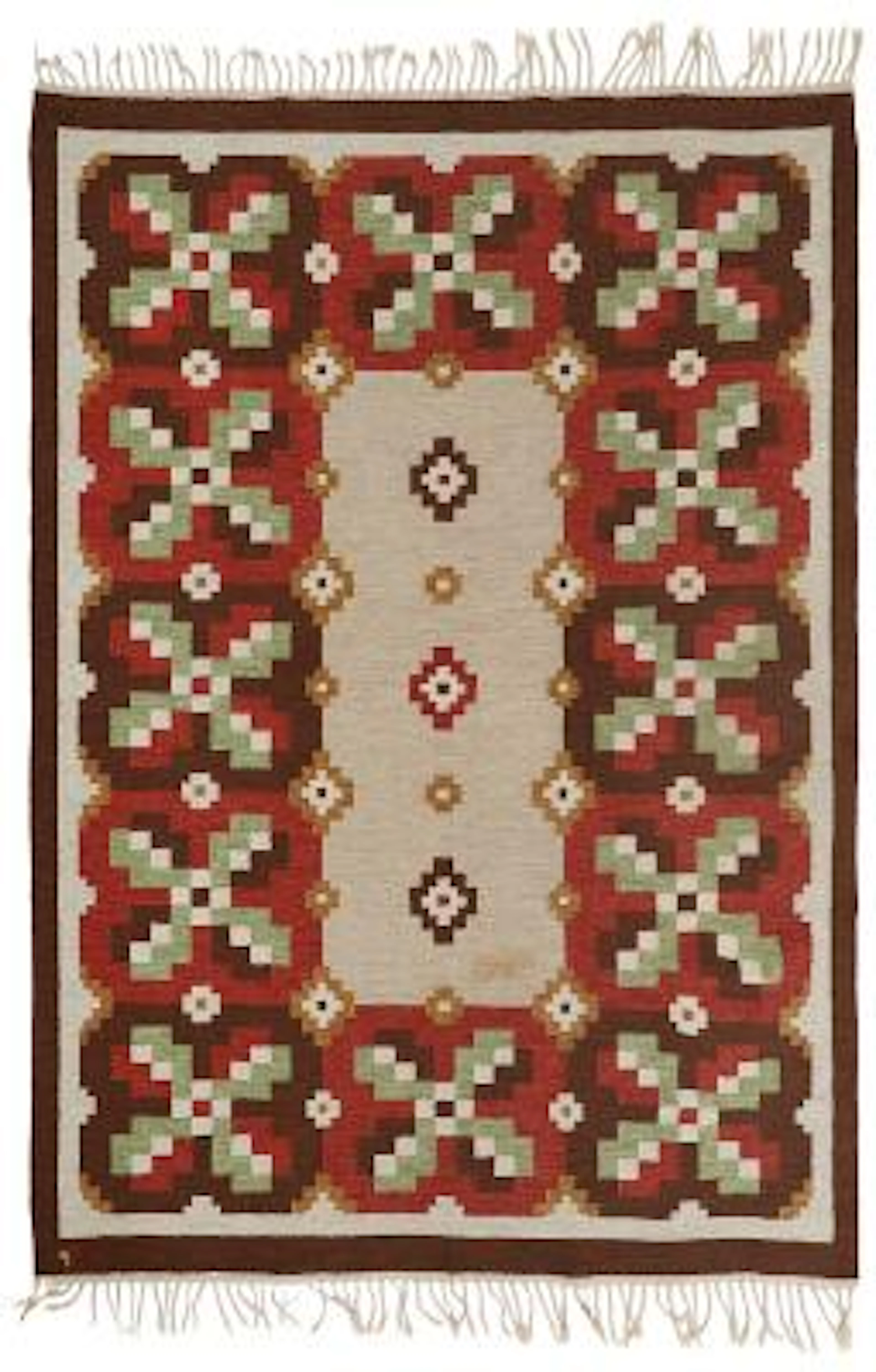 Erik Lundberg: Handwoven wool carpet in "rölakan" flatweave technique.