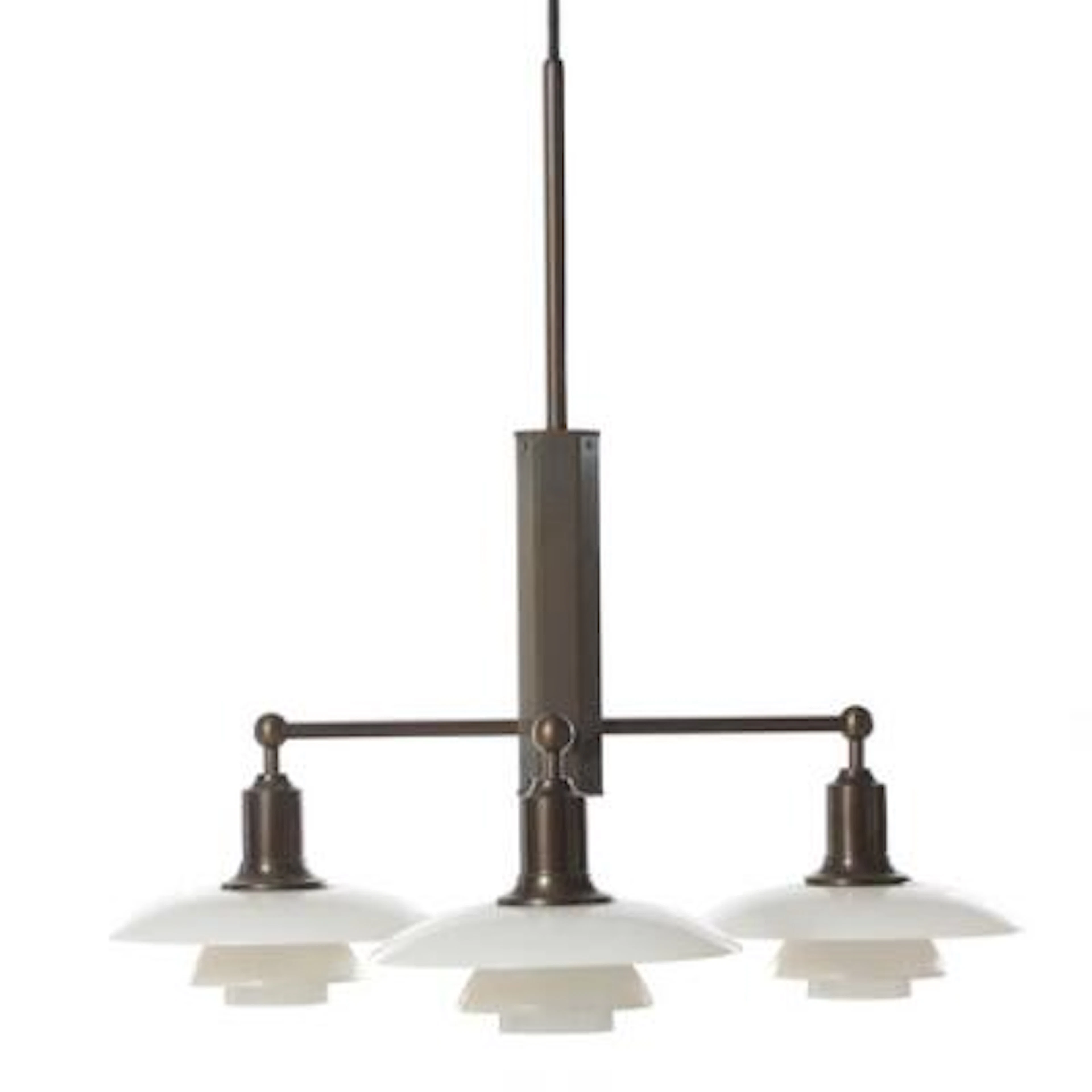 Poul Henningsen: "Stem Fitting". Brown patinated metal chandelier
