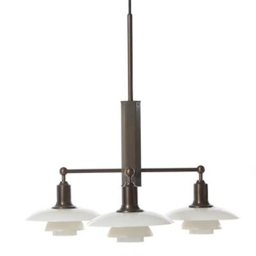 Poul Henningsen: "Stem Fitting". Brown patinated metal chandelier