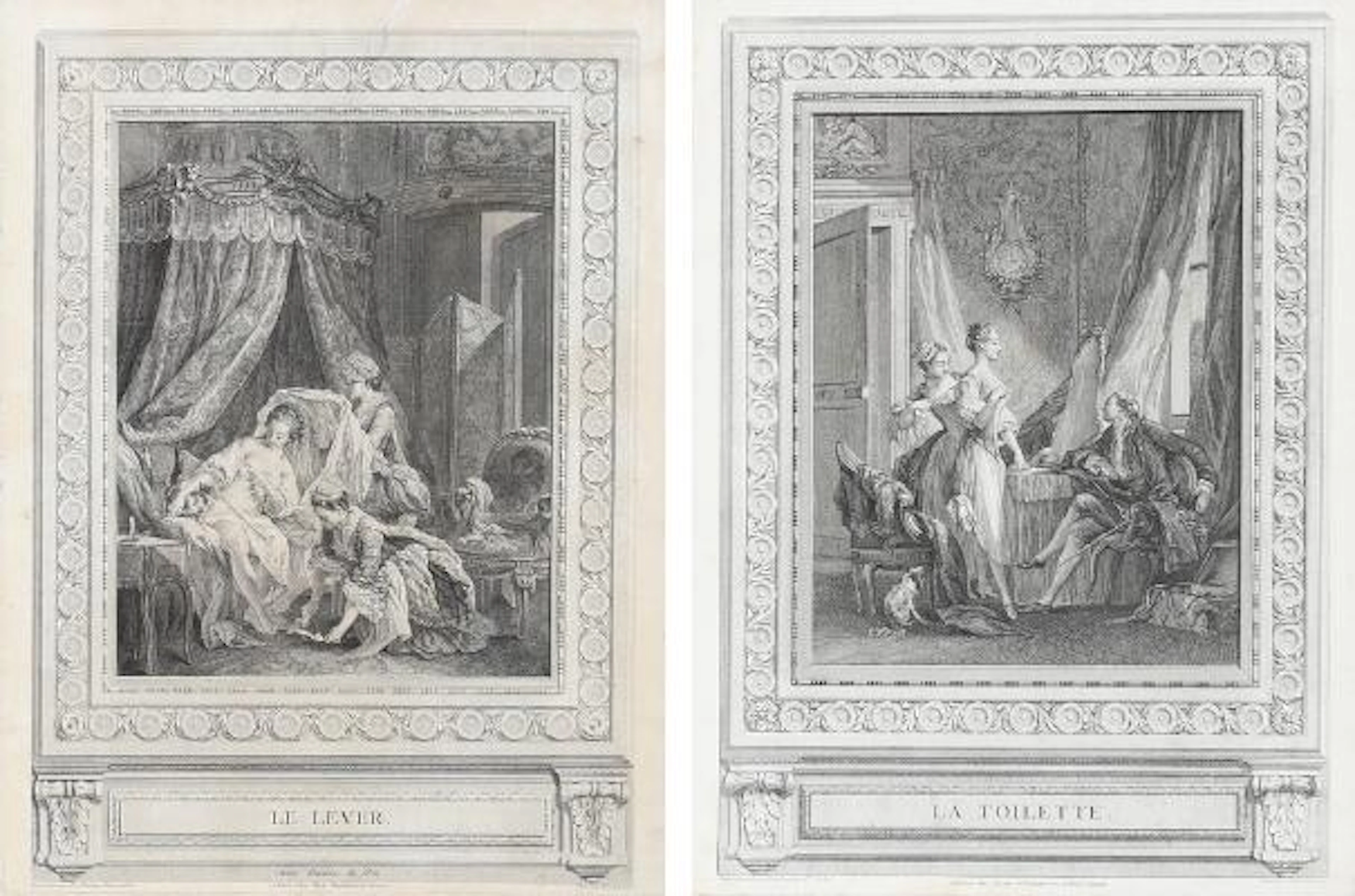 Pierre-Antoine Baudouin: "La toilette" and "Le Lever". Signed in the