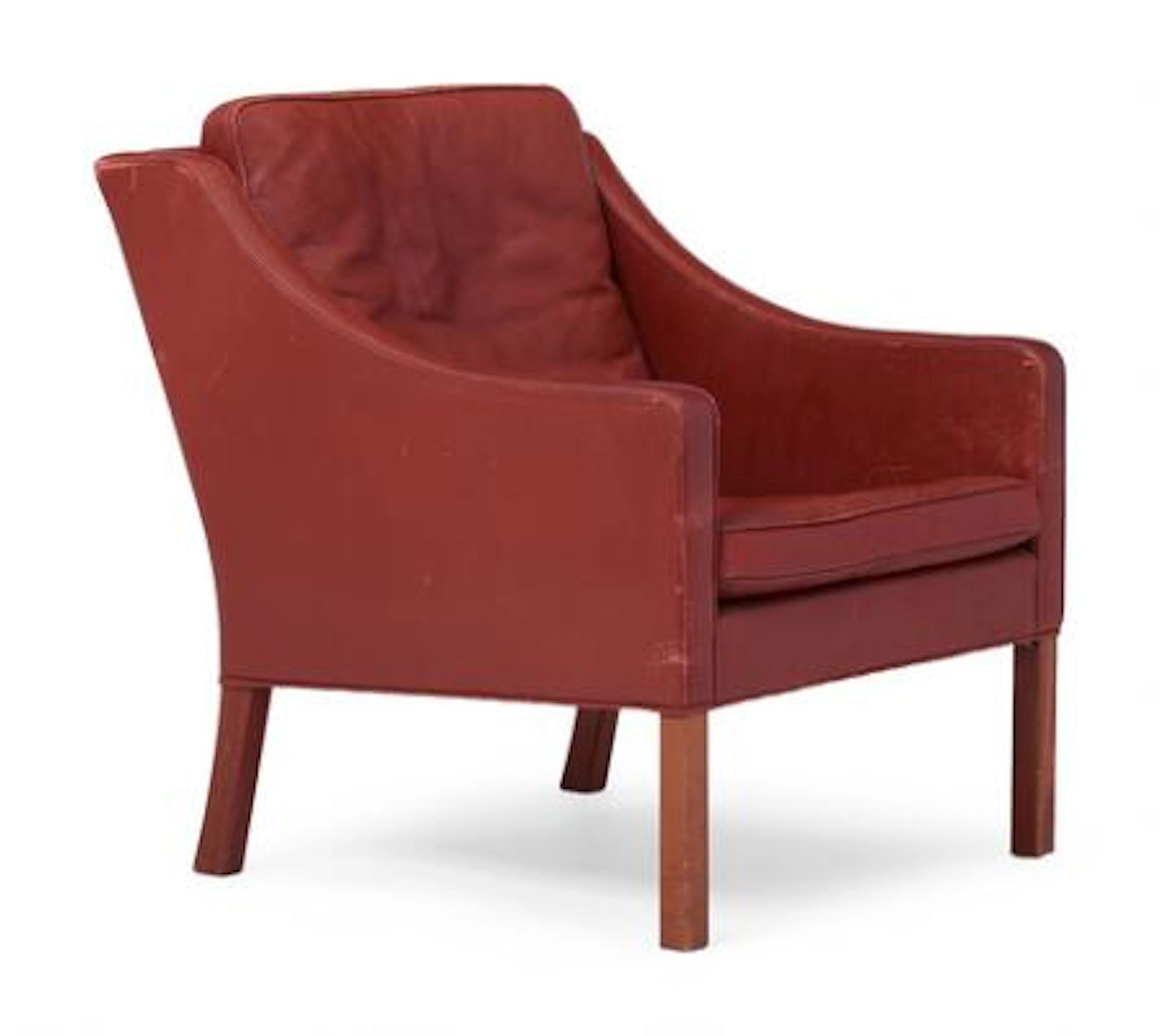 Børge Mogensen: An easy chair with mahogany wood legs. Seat, sides