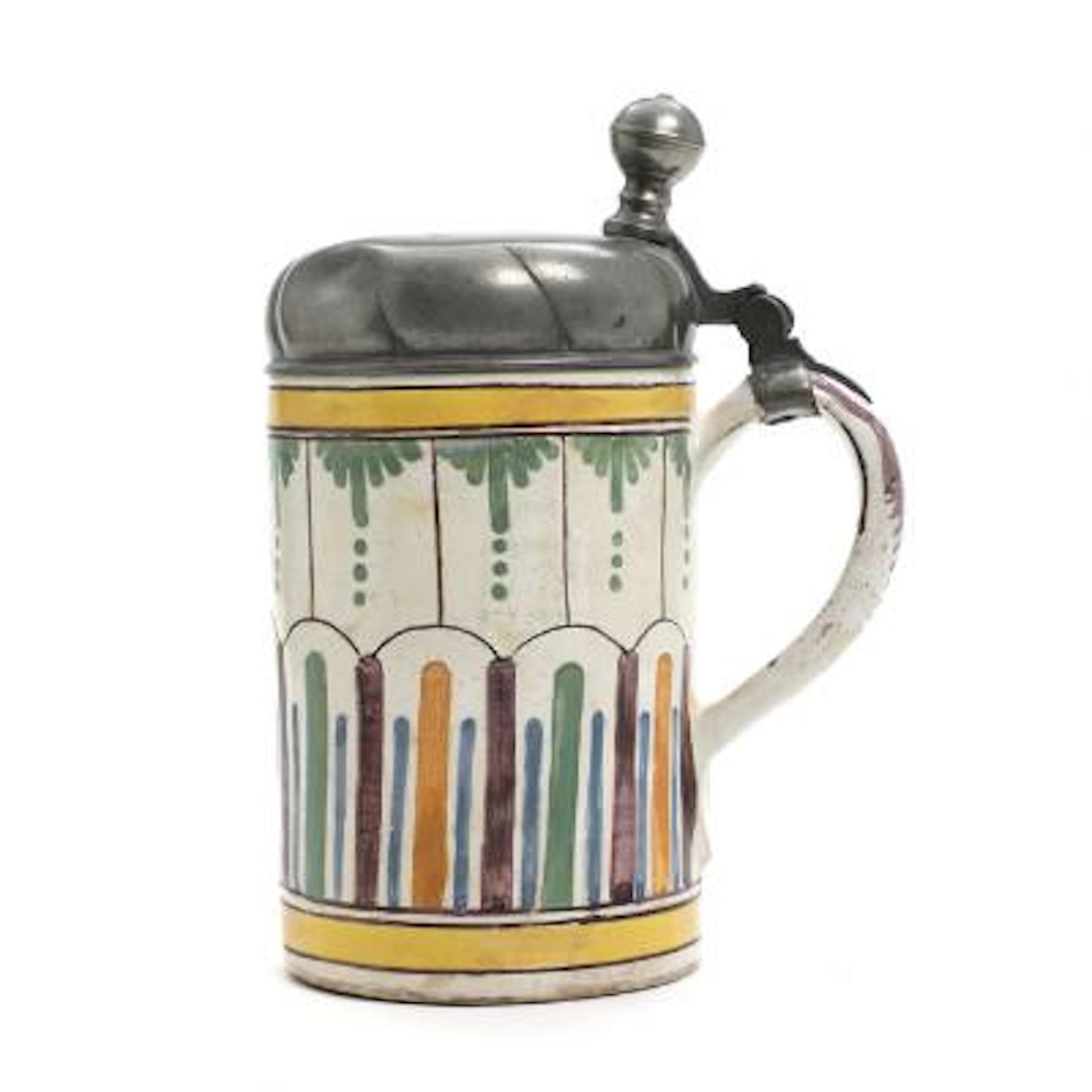 Hannoversch-Münden faience tankard with pewter lid. Early 19th century.