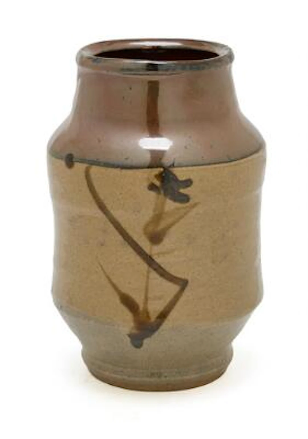 Shoji Hamada: A round stoneware vase decorated with reddish brown
