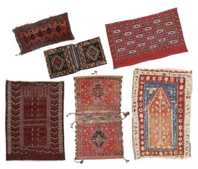 A collection of six Oriental tribal weavings. All 1900-1970.(6) –