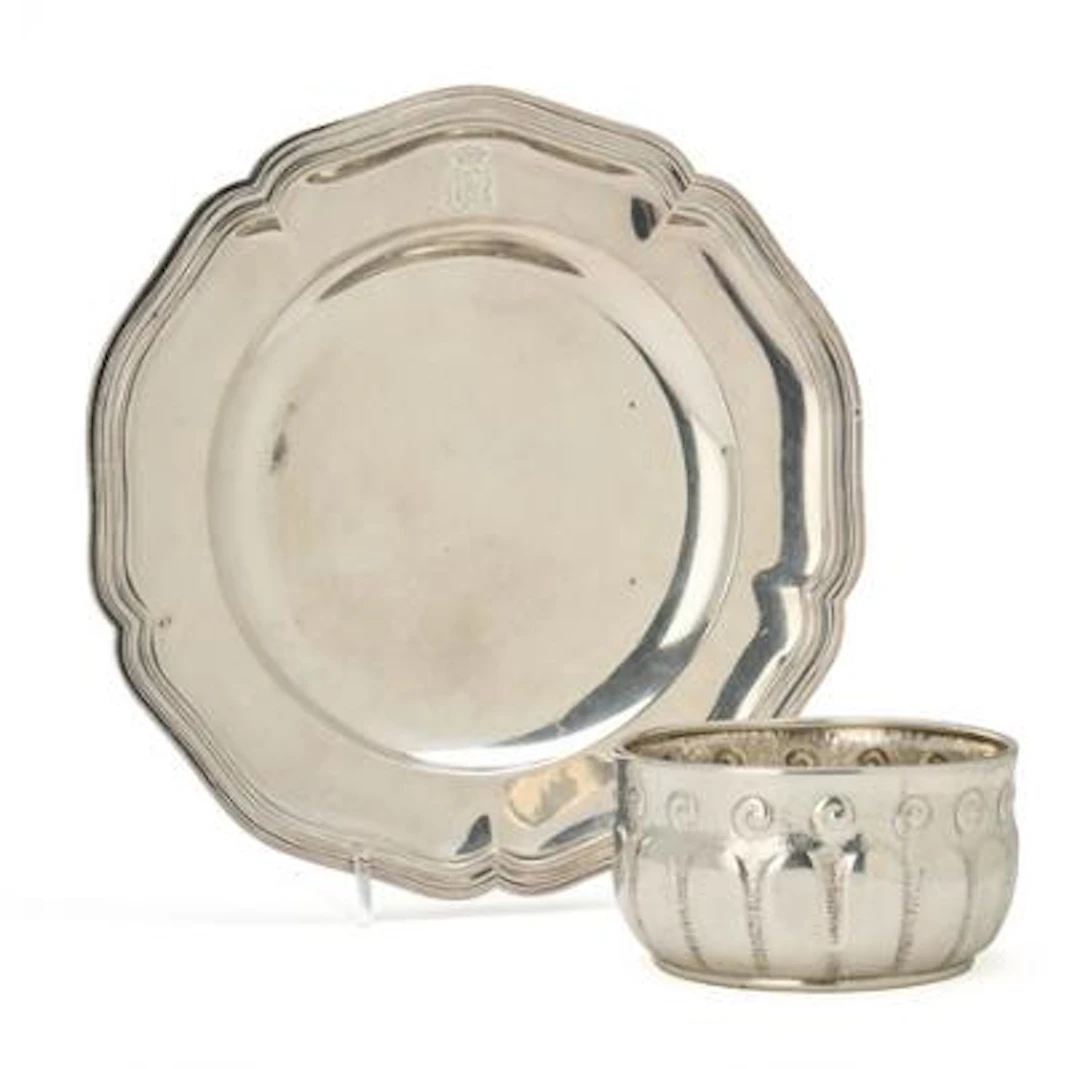 A sterling silver plate and bowl. Denmark, 1891 and 1906. Weight 911