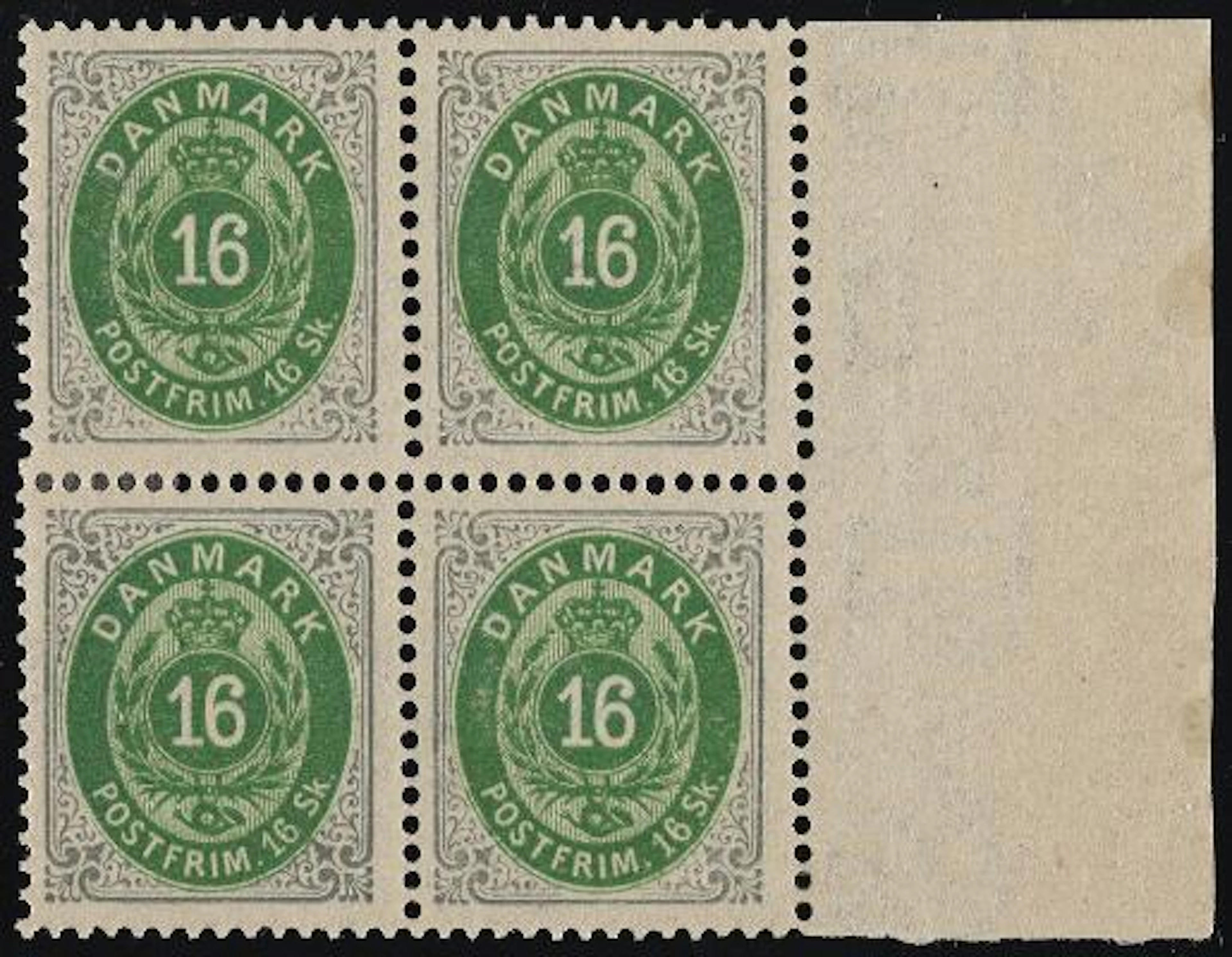 1871. 16 sk. grey/green. 1.print. Fantastic colourful block of 4 with
