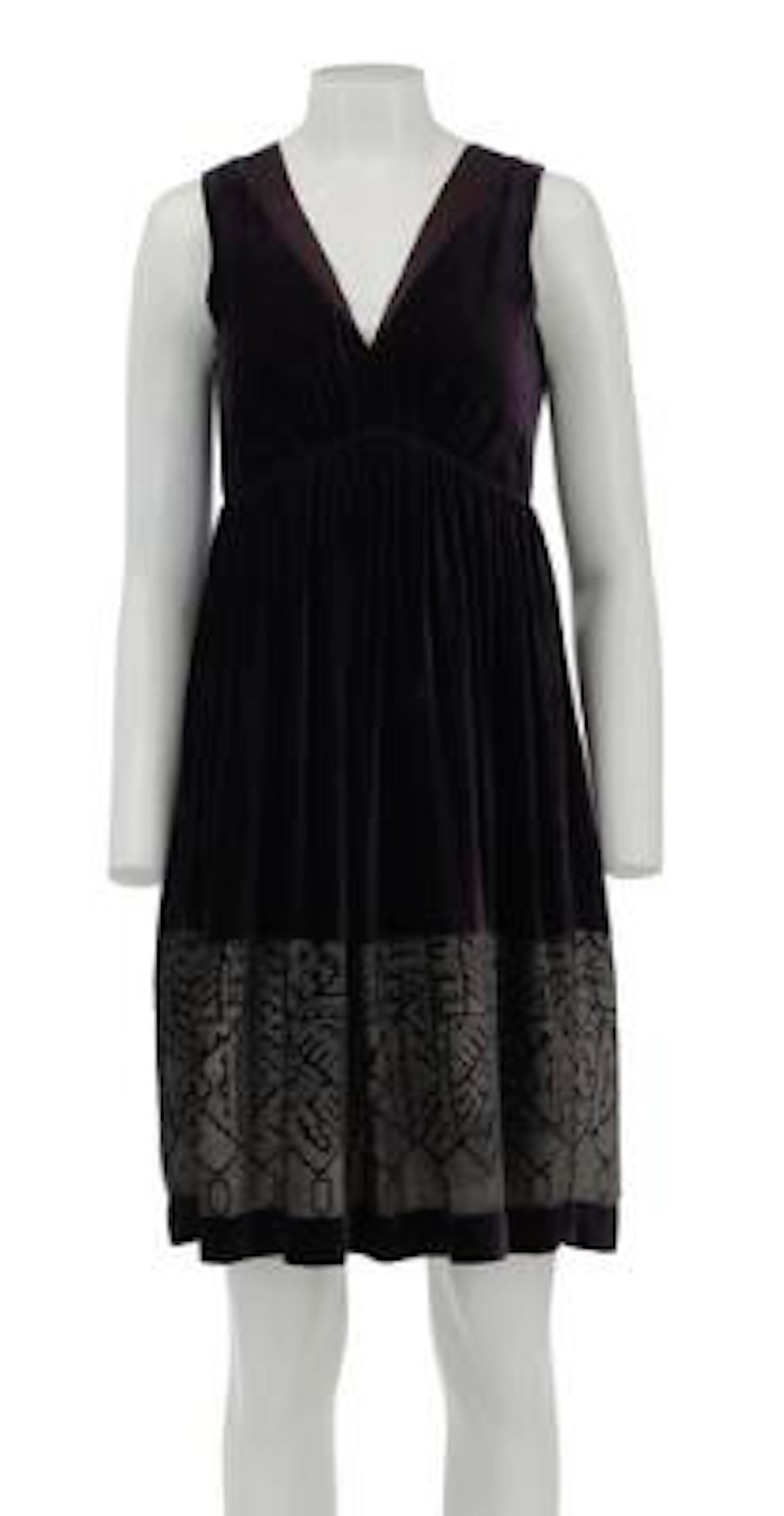 Etro: A purple dress of velvet with a v neck line and zipper down