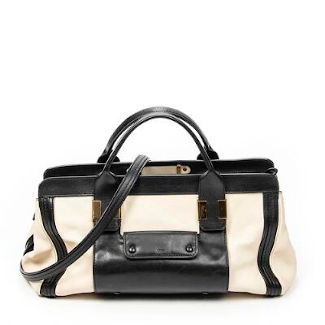 Chloé: A "Medium Alice Satchel" bag in black/beige leather with two