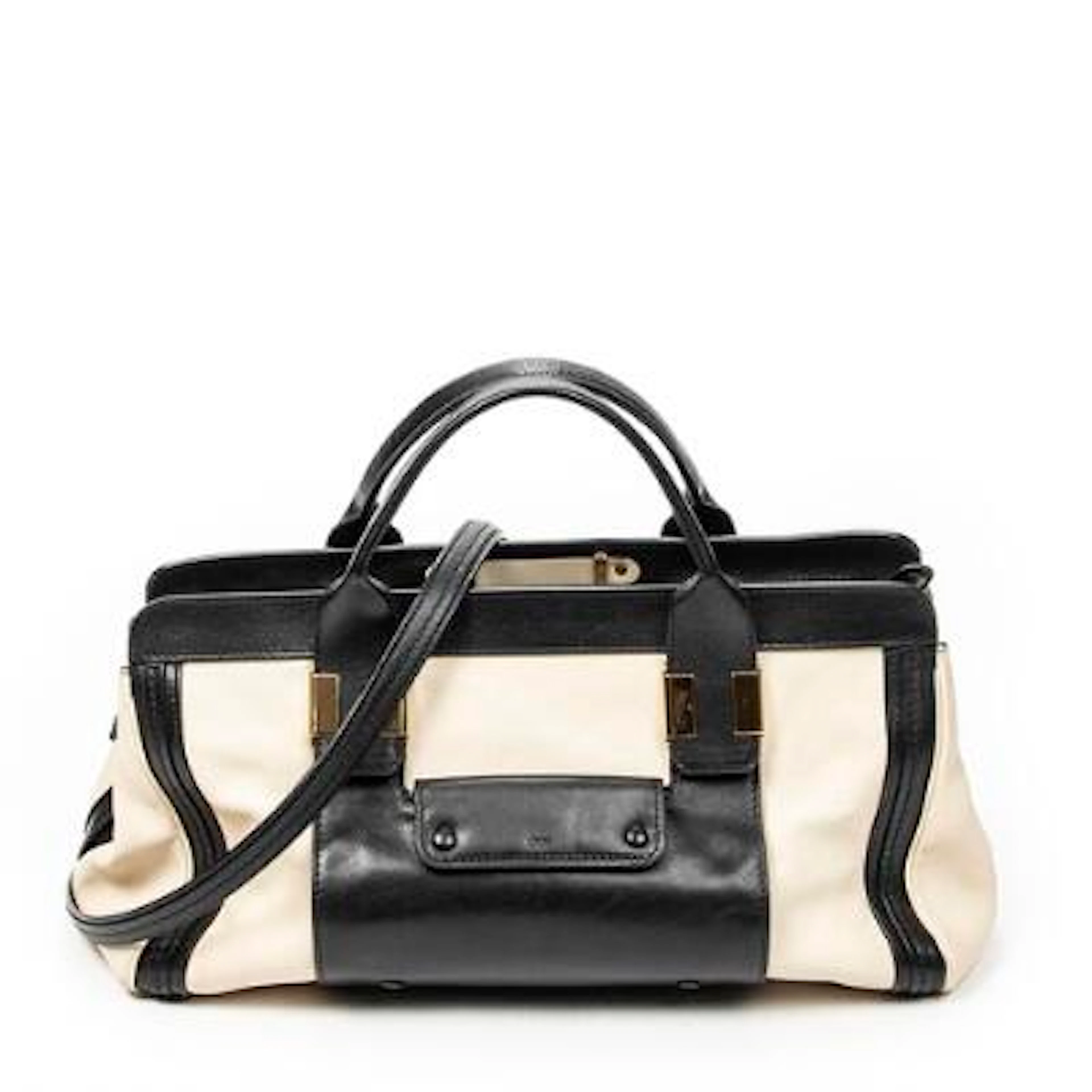 Chloé: A "Medium Alice Satchel" bag in black/beige leather with two