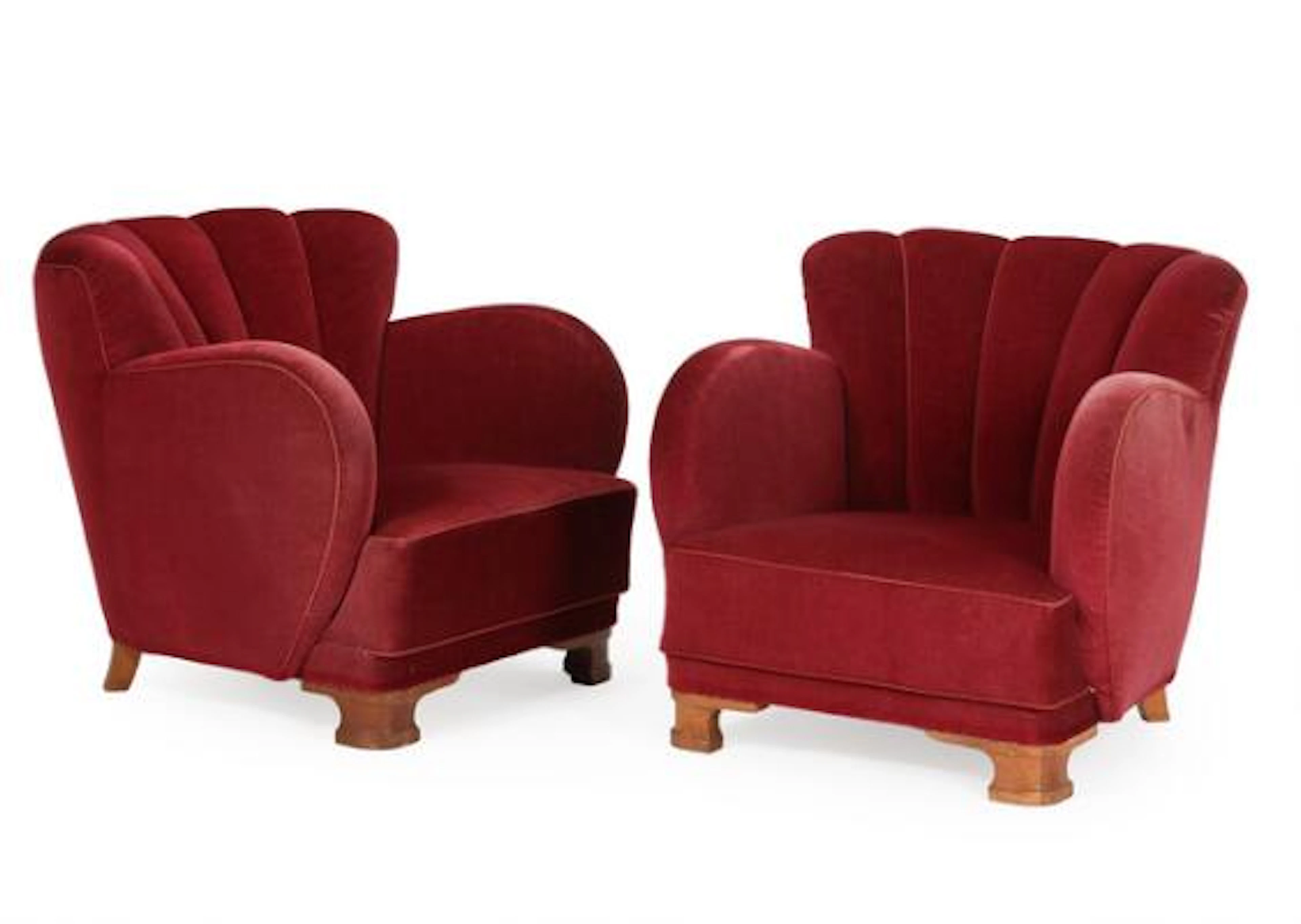 Danish furniture design: A pair of easy chairs with oak and beech