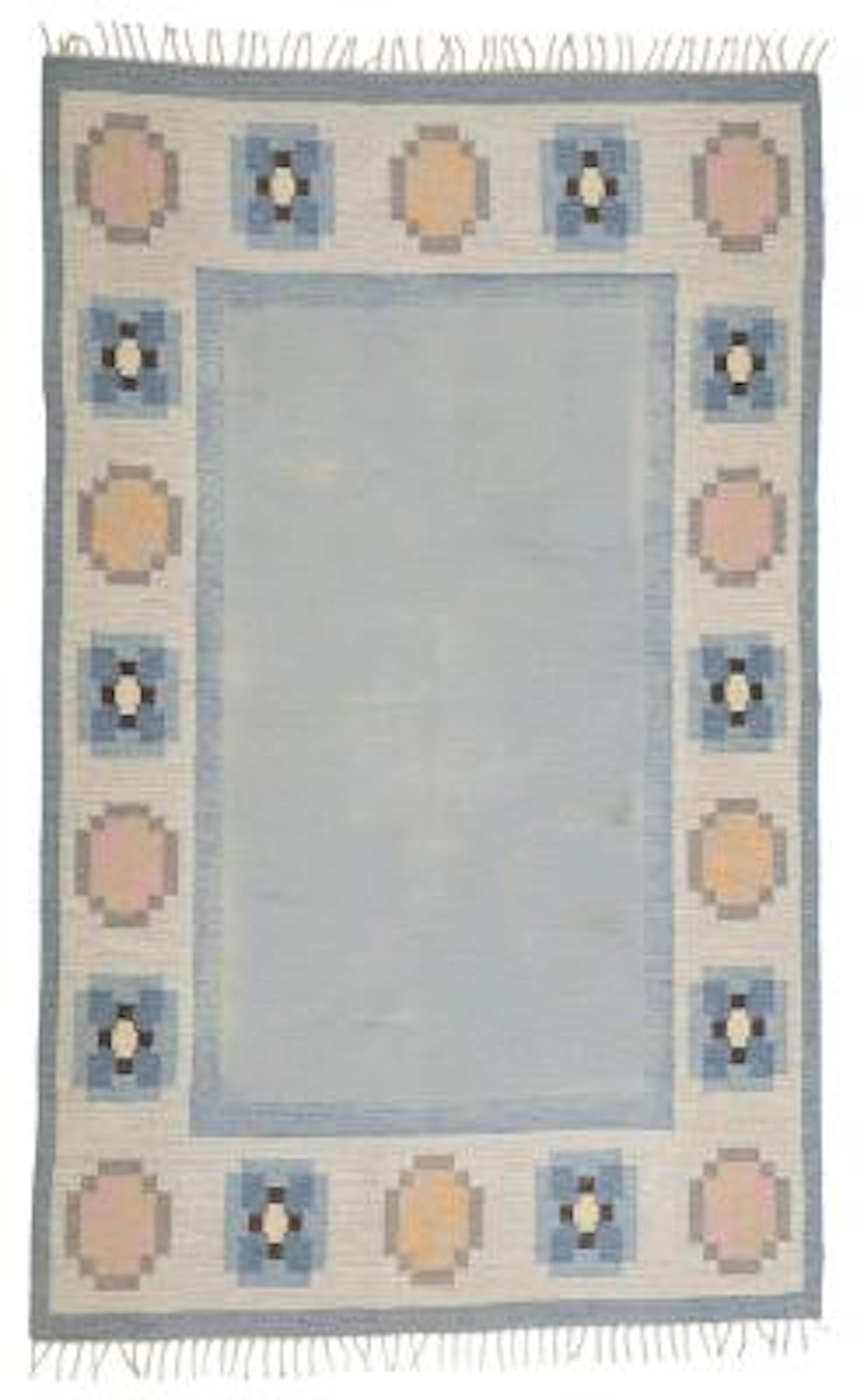 Ingegerd Silow: Wool carpet in "rölakan" flatweave technique. Blue