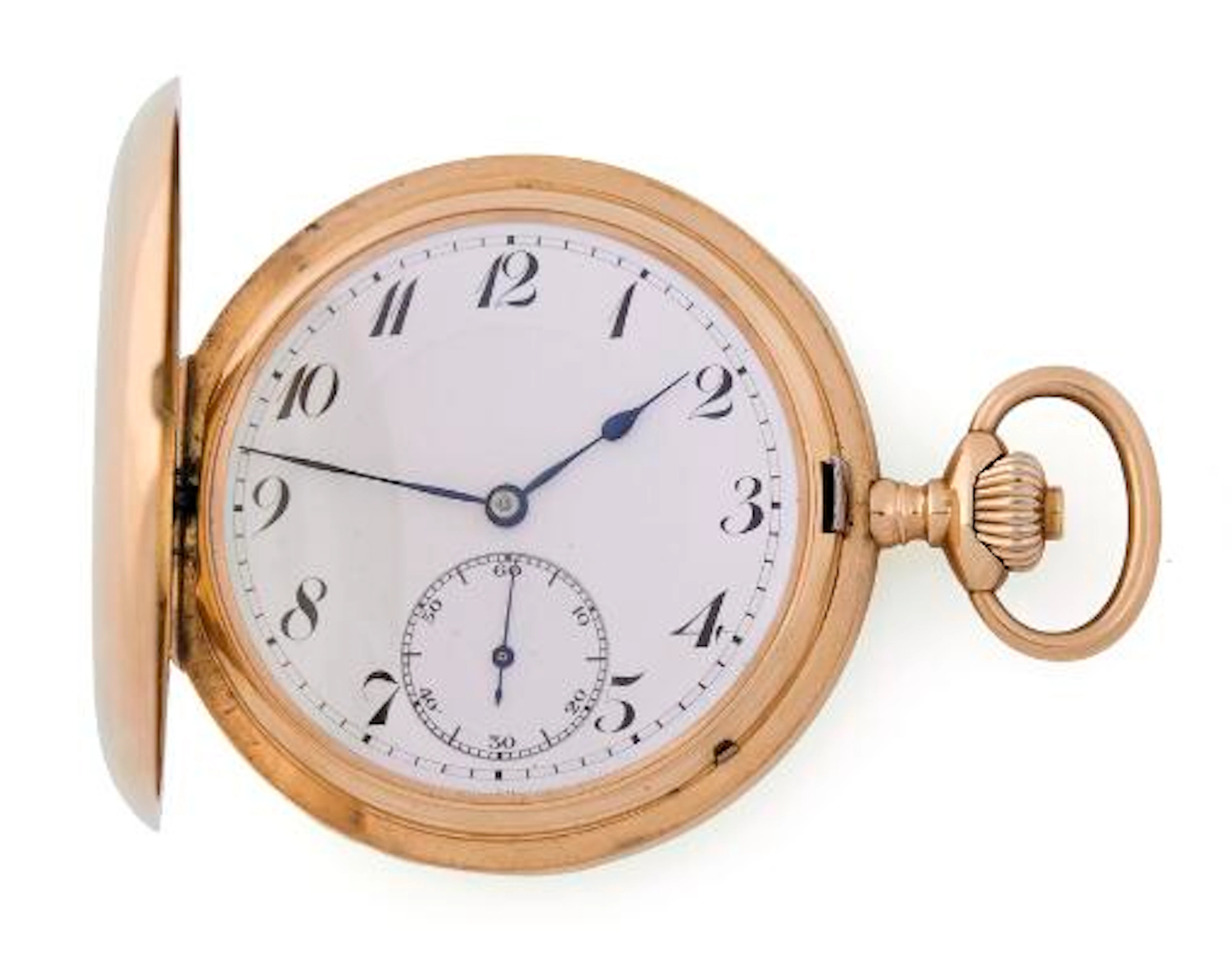 IWC: Double-cased pocket watch of 14k gold. Mechanical movement with