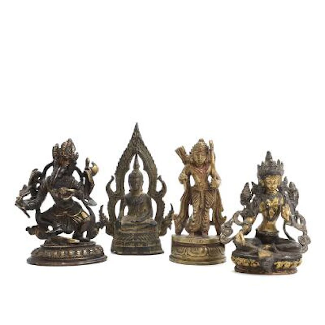 Four figures of partially patinated bronze in the form of Lord Rama