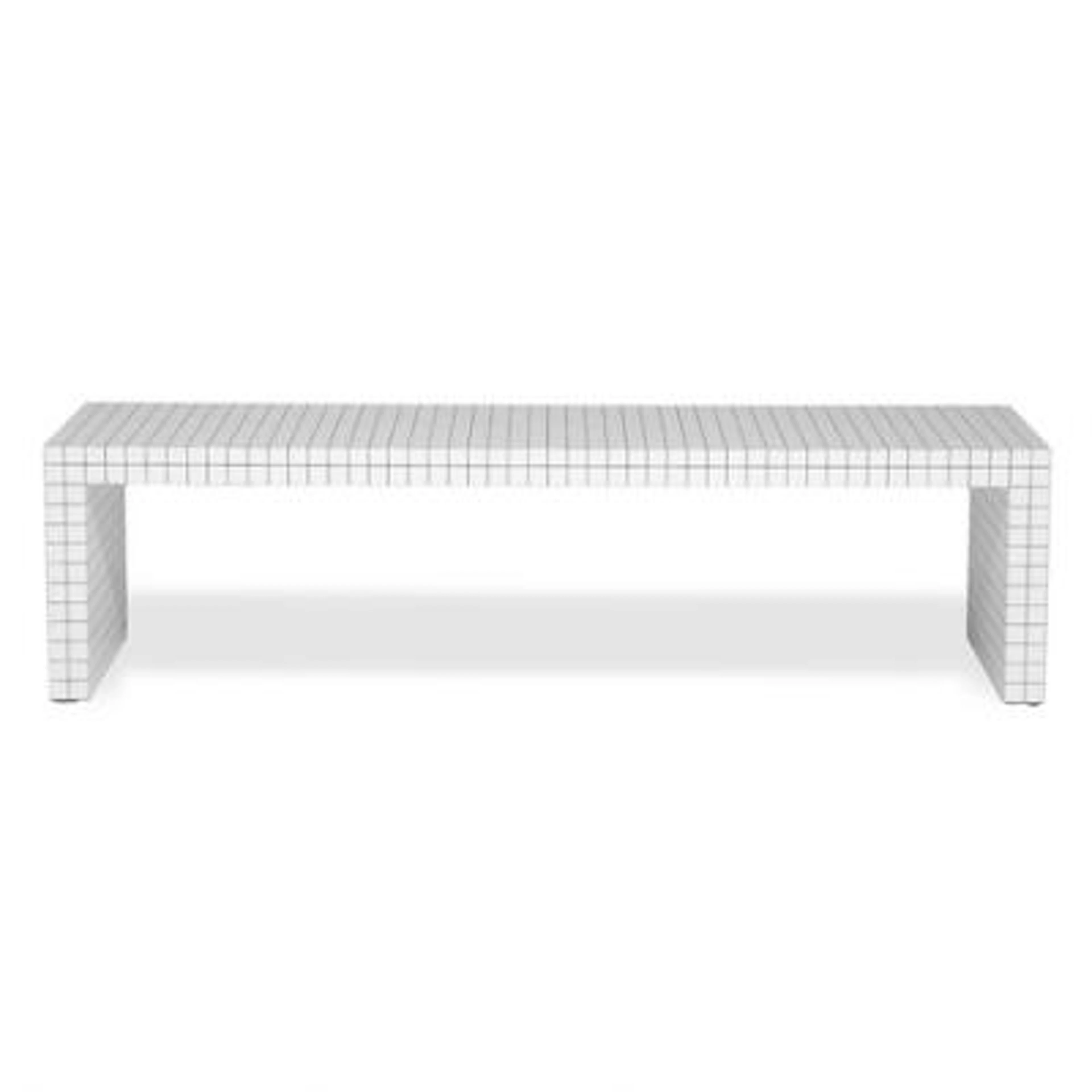 "Quaderna" bench of plywood sheets covered with white laminate with