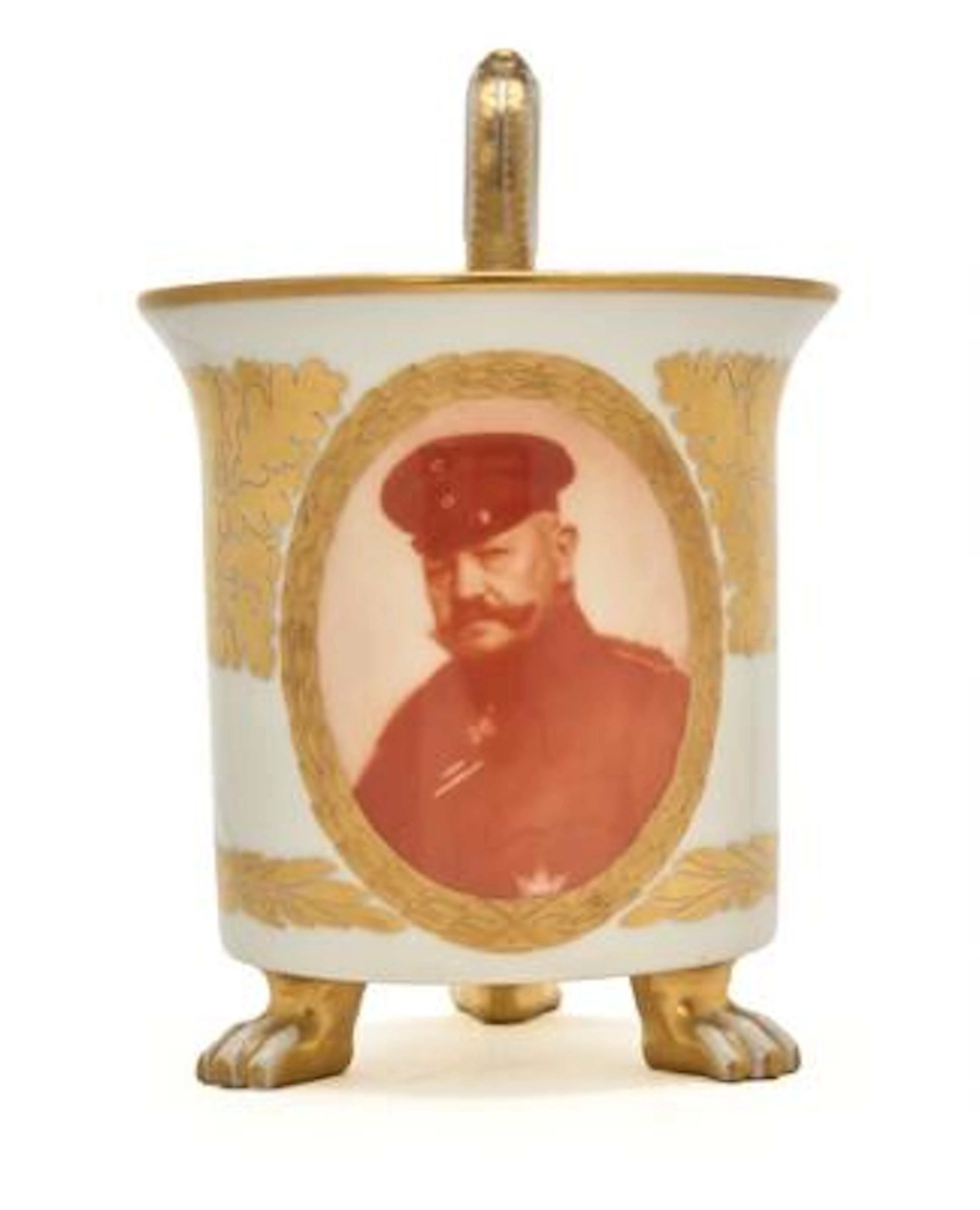 A German porcelain cup, portrait of von Hindenburg. Königliche Porzellan-Manufak