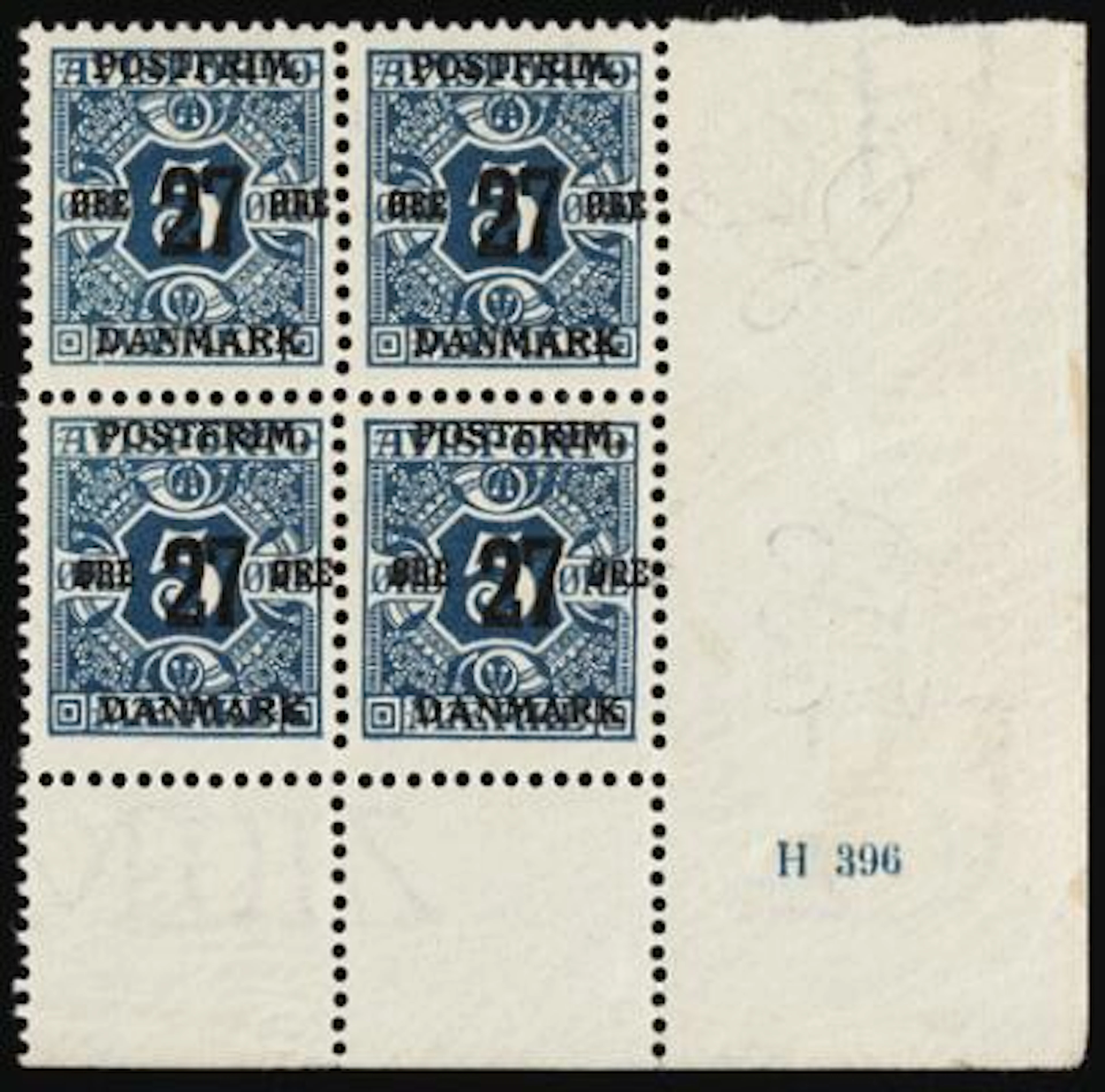 1918. Surcharge. 27/5 Øre, blue. Perf. 12 3/4, wmk. Crown. Never hinged