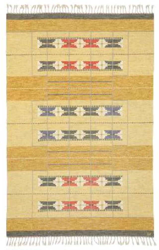Ulla Parkdal: Handwoven wool carpet in "rölakan" flatweave technique.