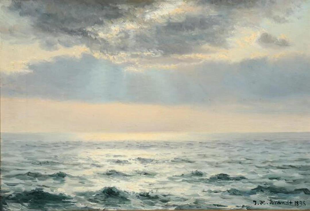 I. H. Brandt: Sunlight breaking through the clouds. Signed J. H. Brandt