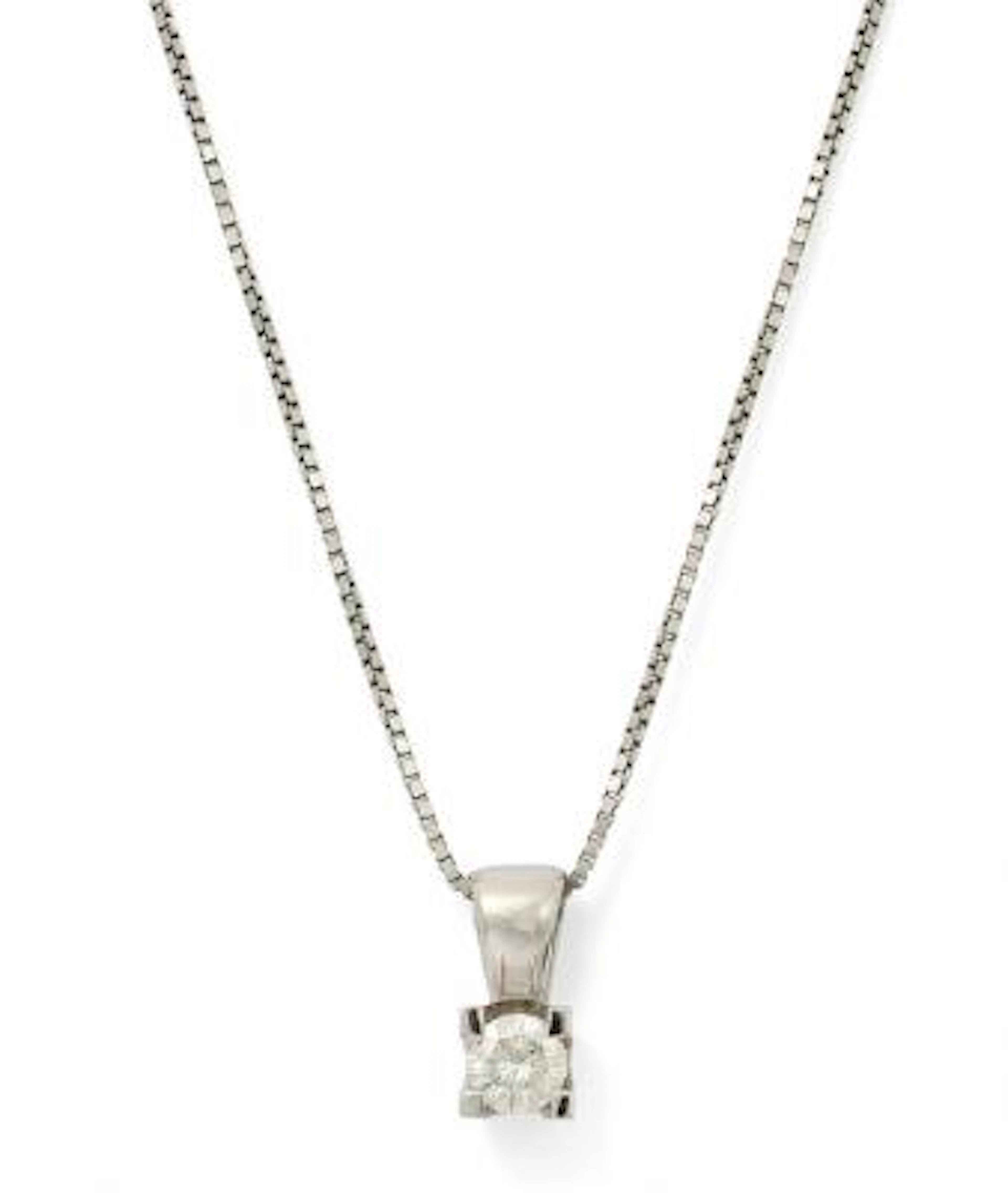A diamond pendant set with a diamond mounted in 14k white gold. L.