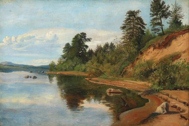 Wilhelm Marstrand: Study from Lake Siljan, Sweden. Unsigned. Inscribed