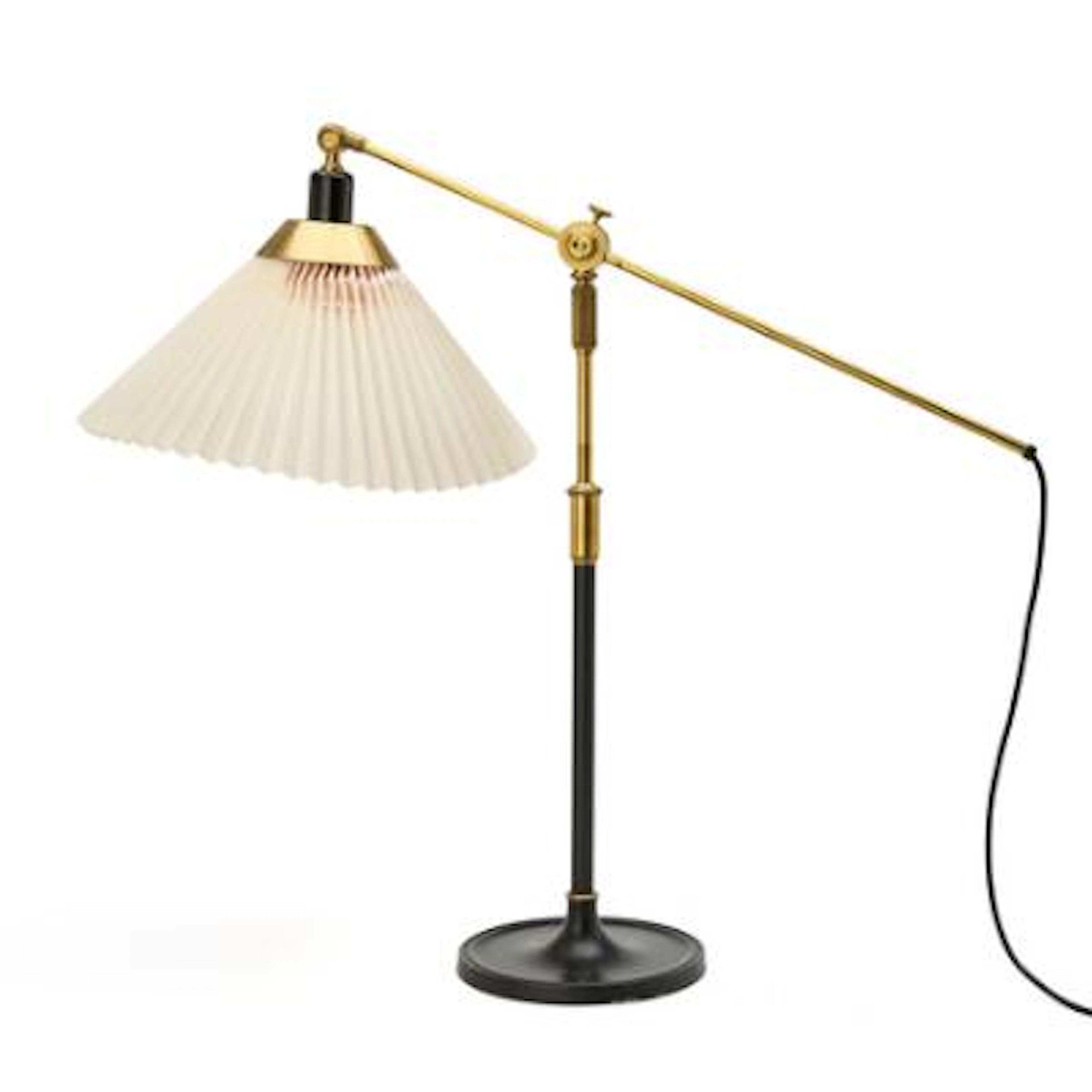 Aage Petersen: Telescope table lamp of black lacquered metal and brass.