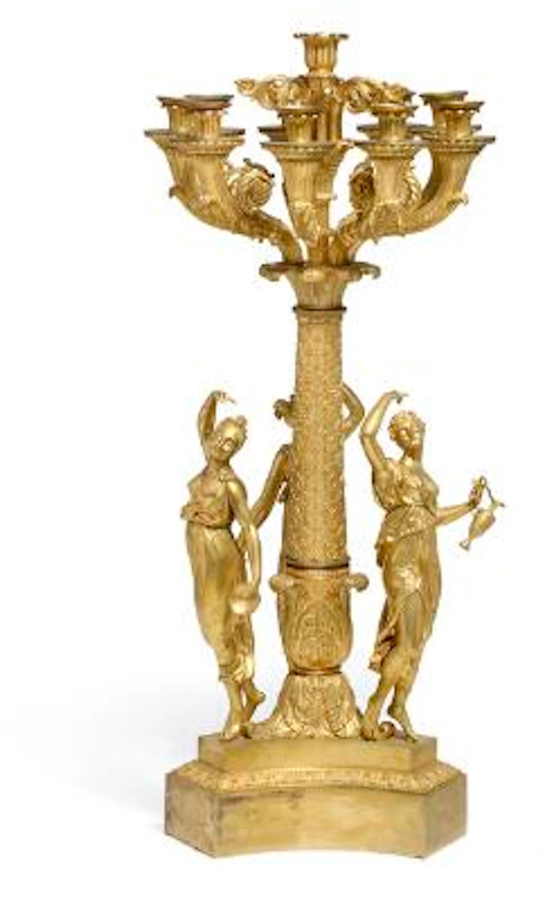 An impressive large gilt bronze French Empire candelabra attributed