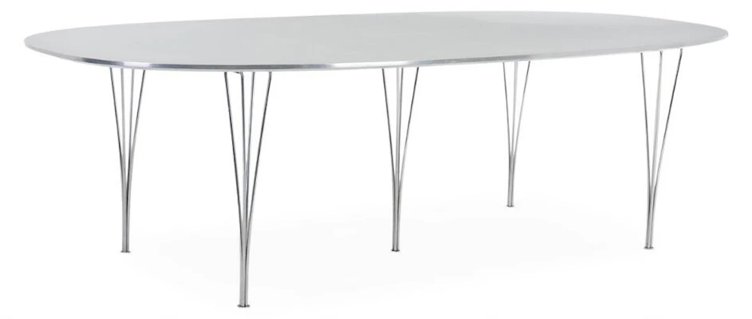 Piet Hein, Bruno Mathsson: Dining table with steel legs. White laminate