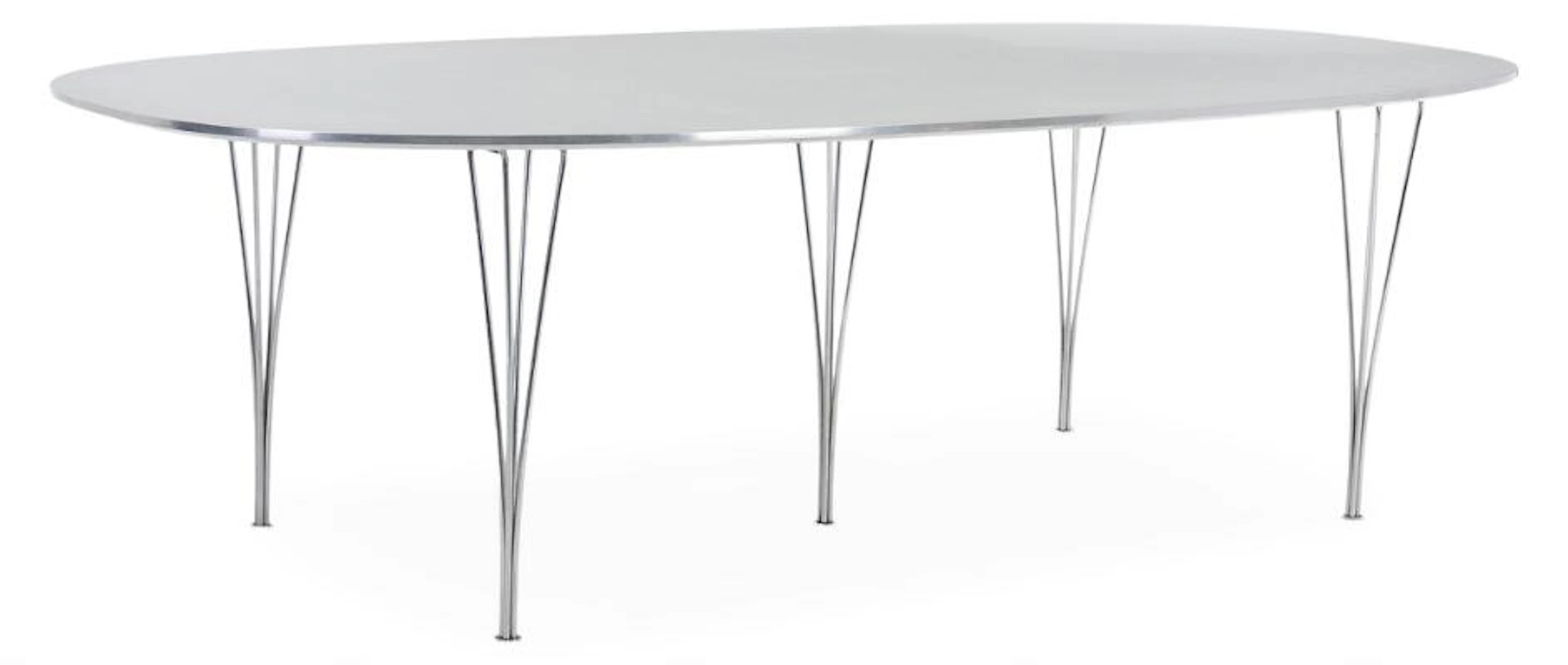 Piet Hein, Bruno Mathsson: Dining table with steel legs. White laminate