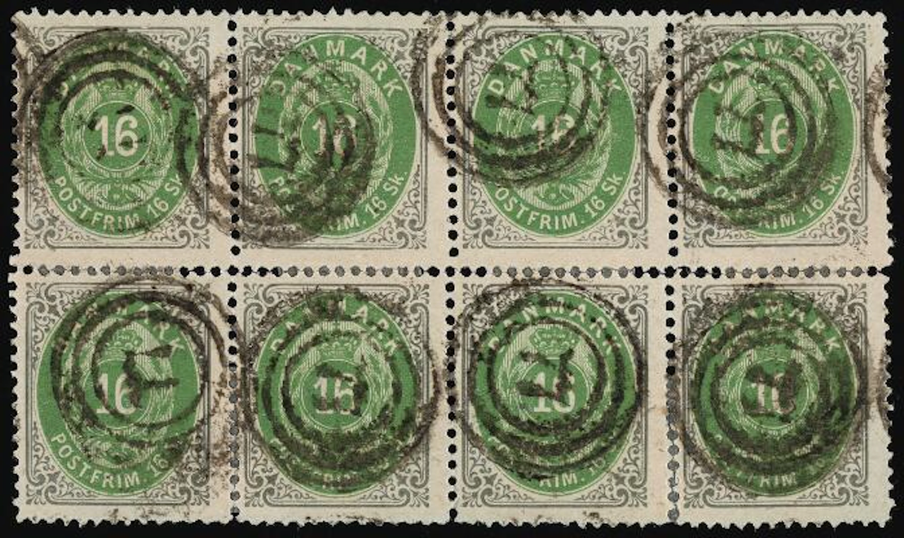1871. 16 sk. 2.print, pos. 35-38/45-48. Very rare used BLOCK of 8.