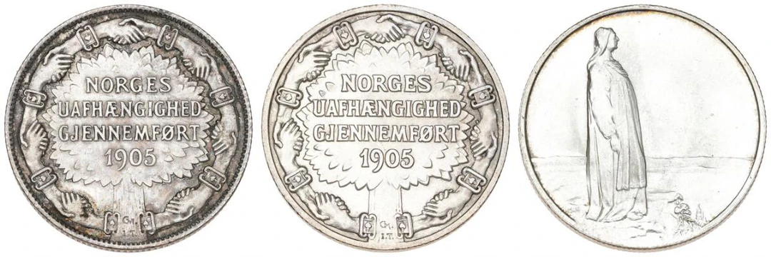Norway, Haakon VII, 2 kr 1906 and 1907, “Norway's Independence”, NM