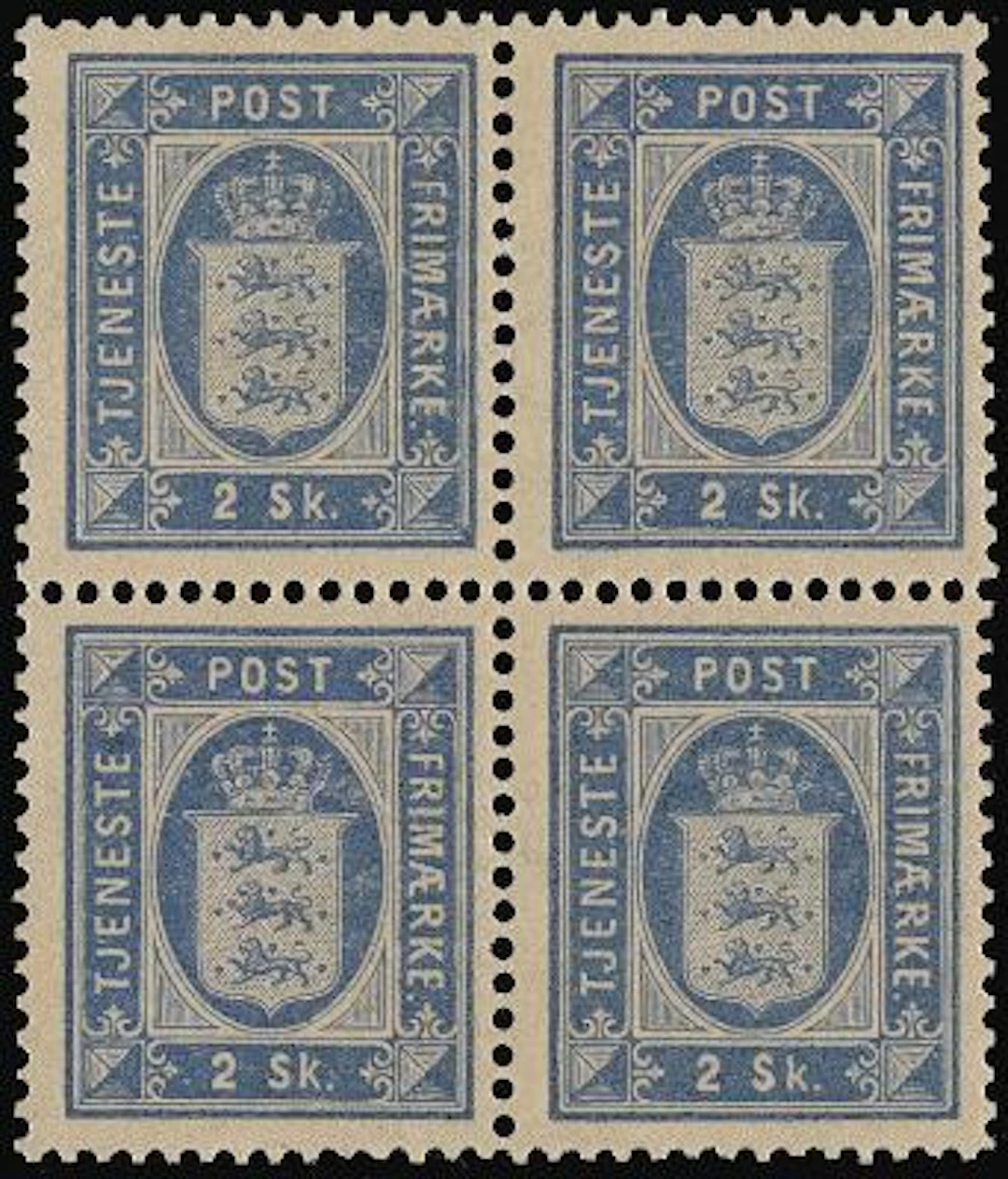 1871. 2 sk. ultramarin. **/* BLOCK OF 4 (two stamps with dull spots