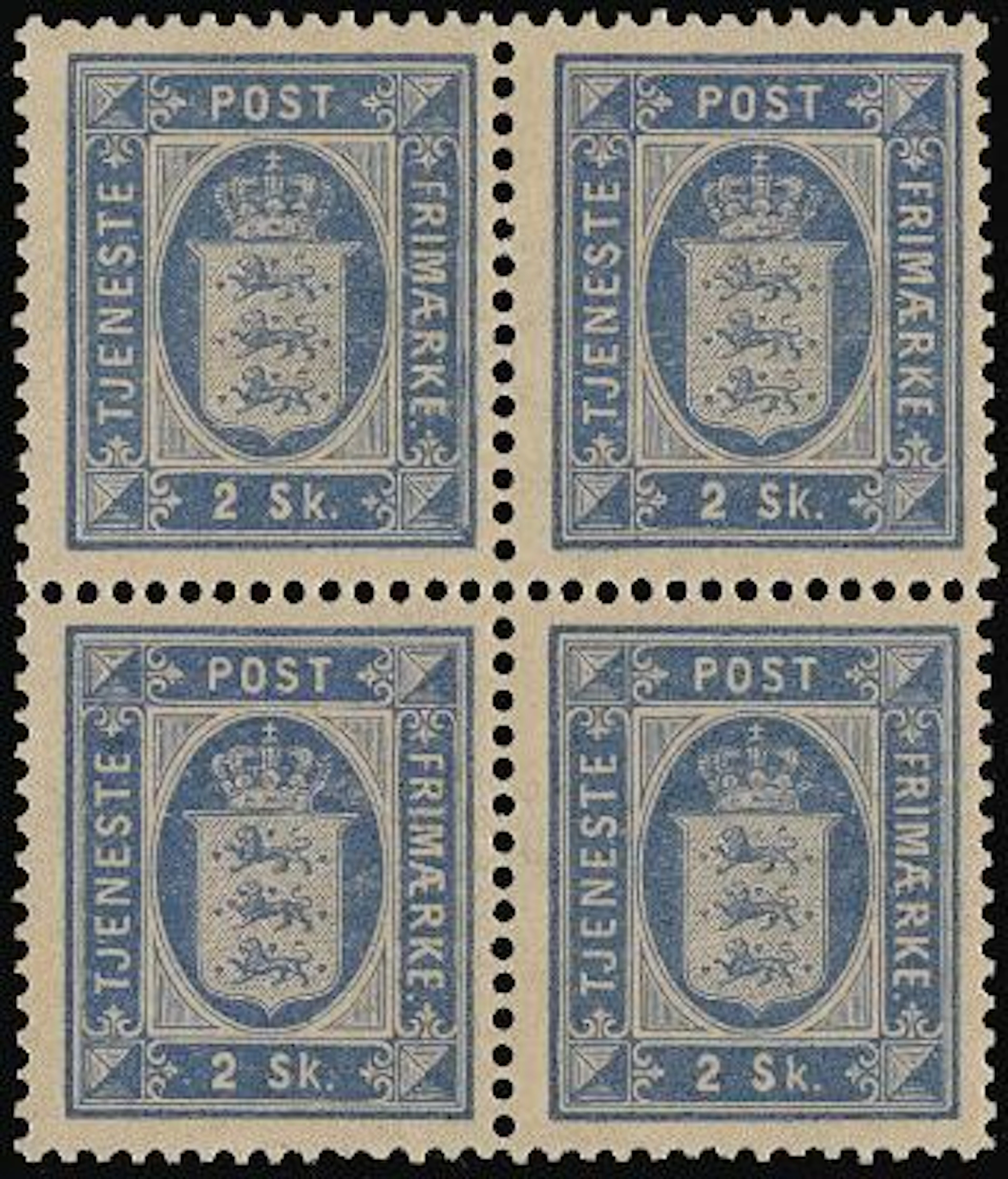 1871. 2 sk. ultramarin. **/* BLOCK OF 4 (two stamps with dull spots