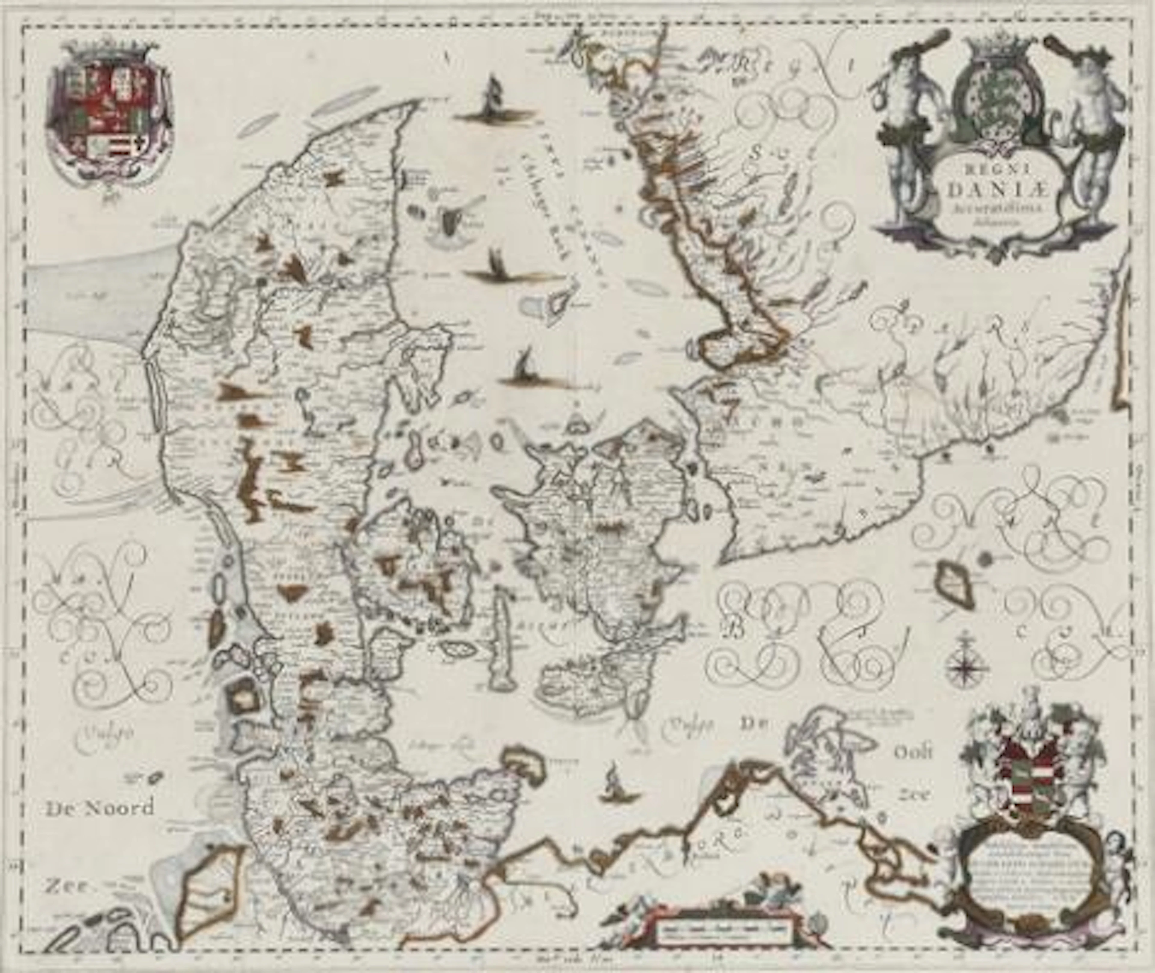 Jan Janssonius: "Regni Daniae Accuratiffima Delineatio". 1647. Handcoloured