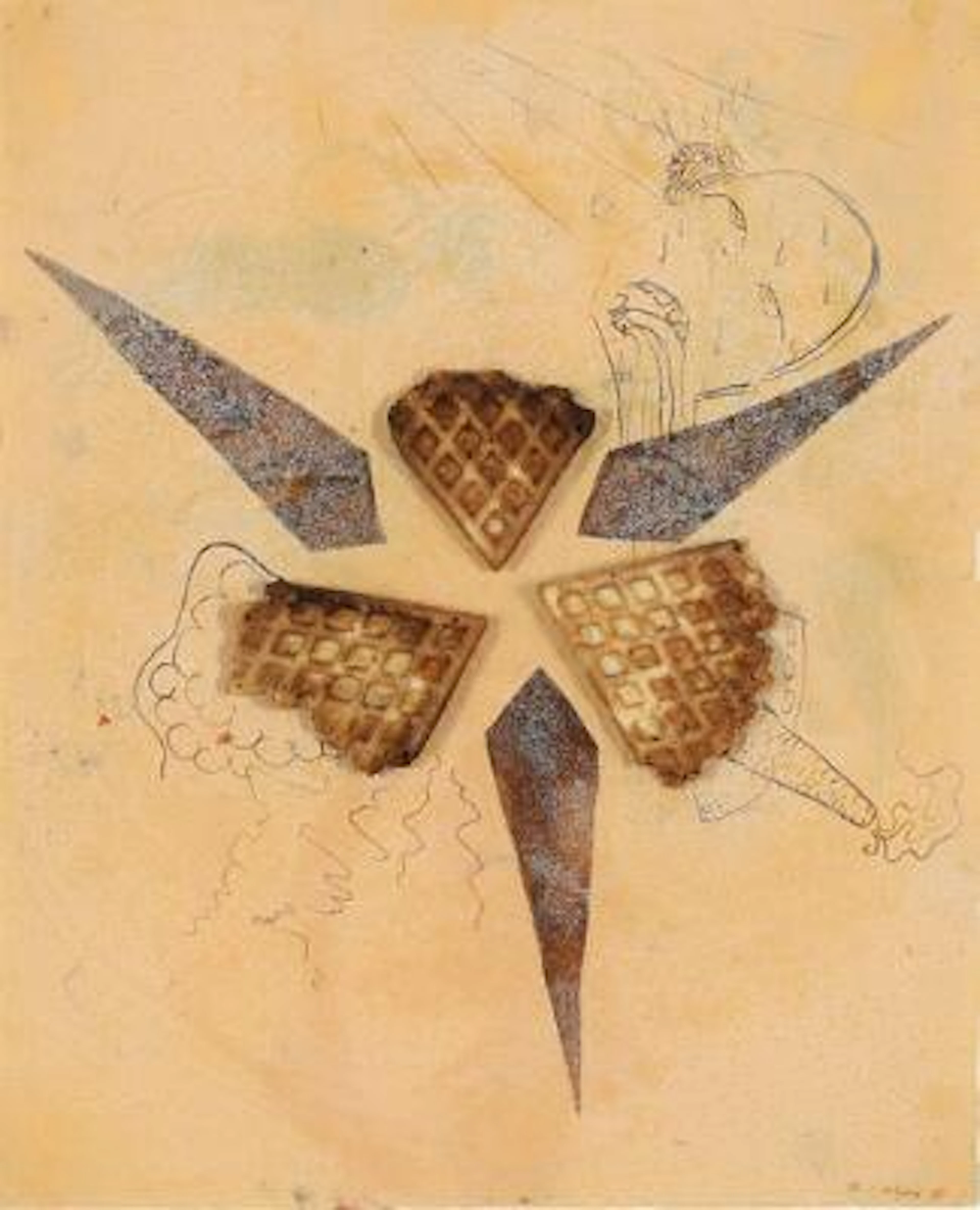 Nils Erik Gjerdevik: Composition with waffles. Signed. N.E. Gjerdevik