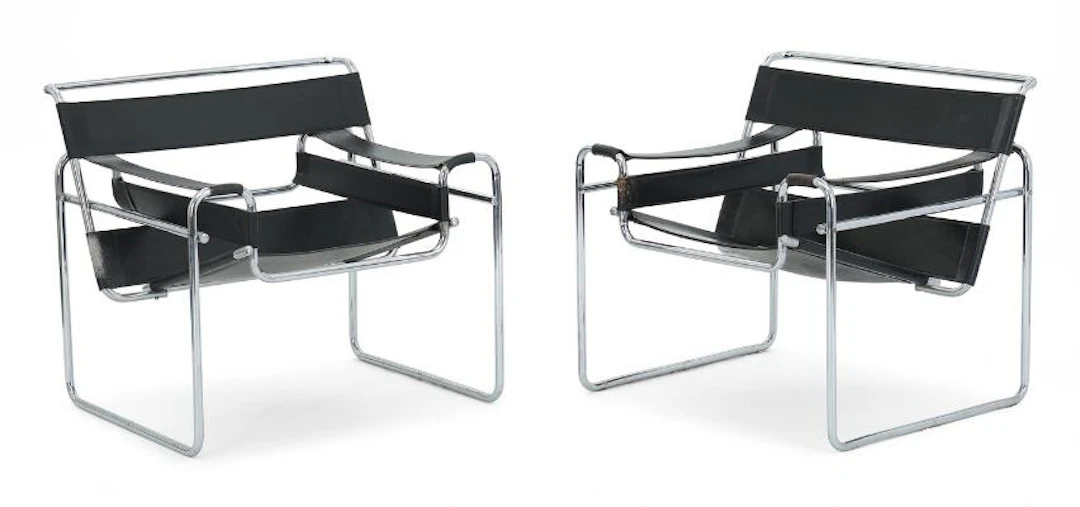 Marcel Breuer: “Wassily Chair”. A pair of chromed tube steel easy