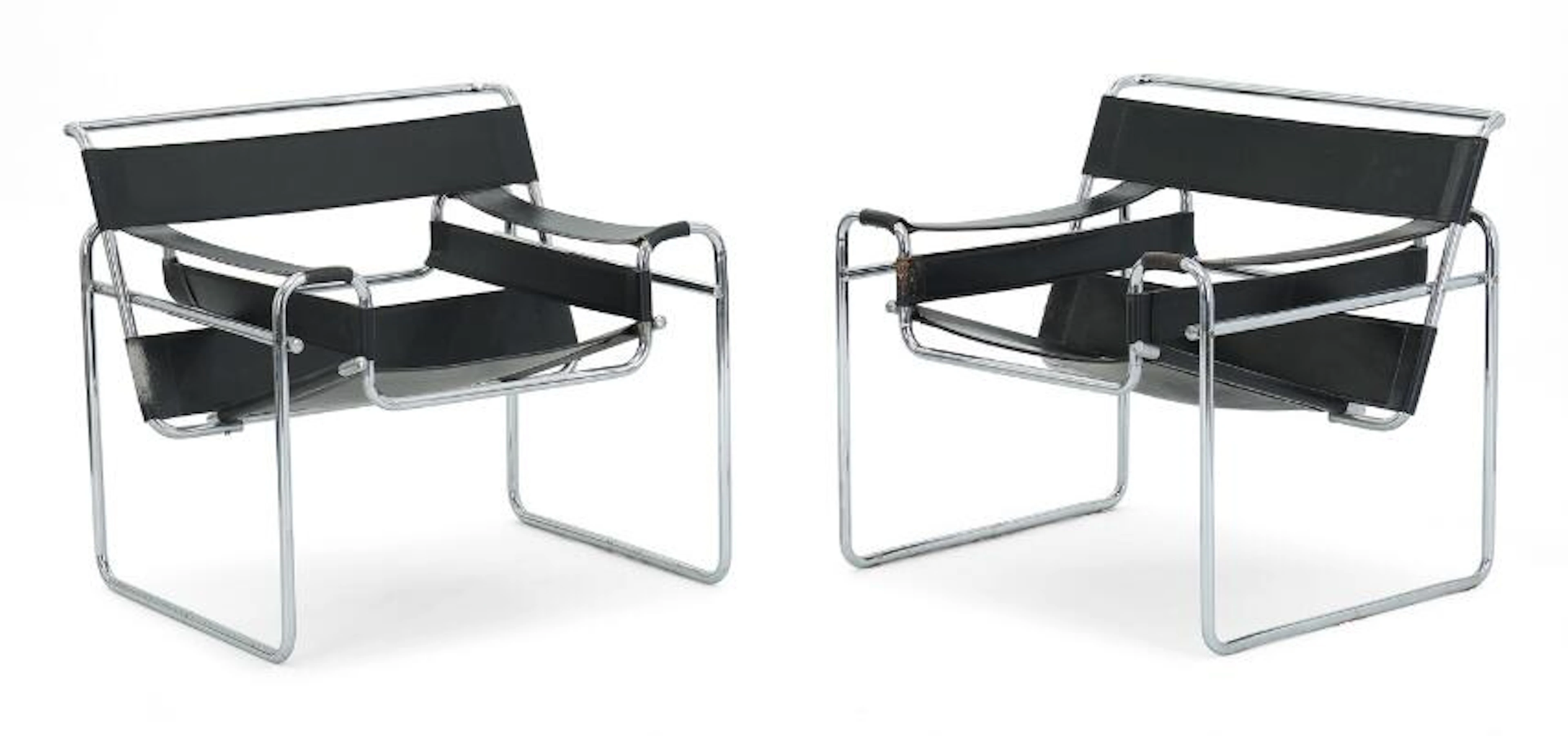Marcel Breuer: “Wassily Chair”. A pair of chromed tube steel easy