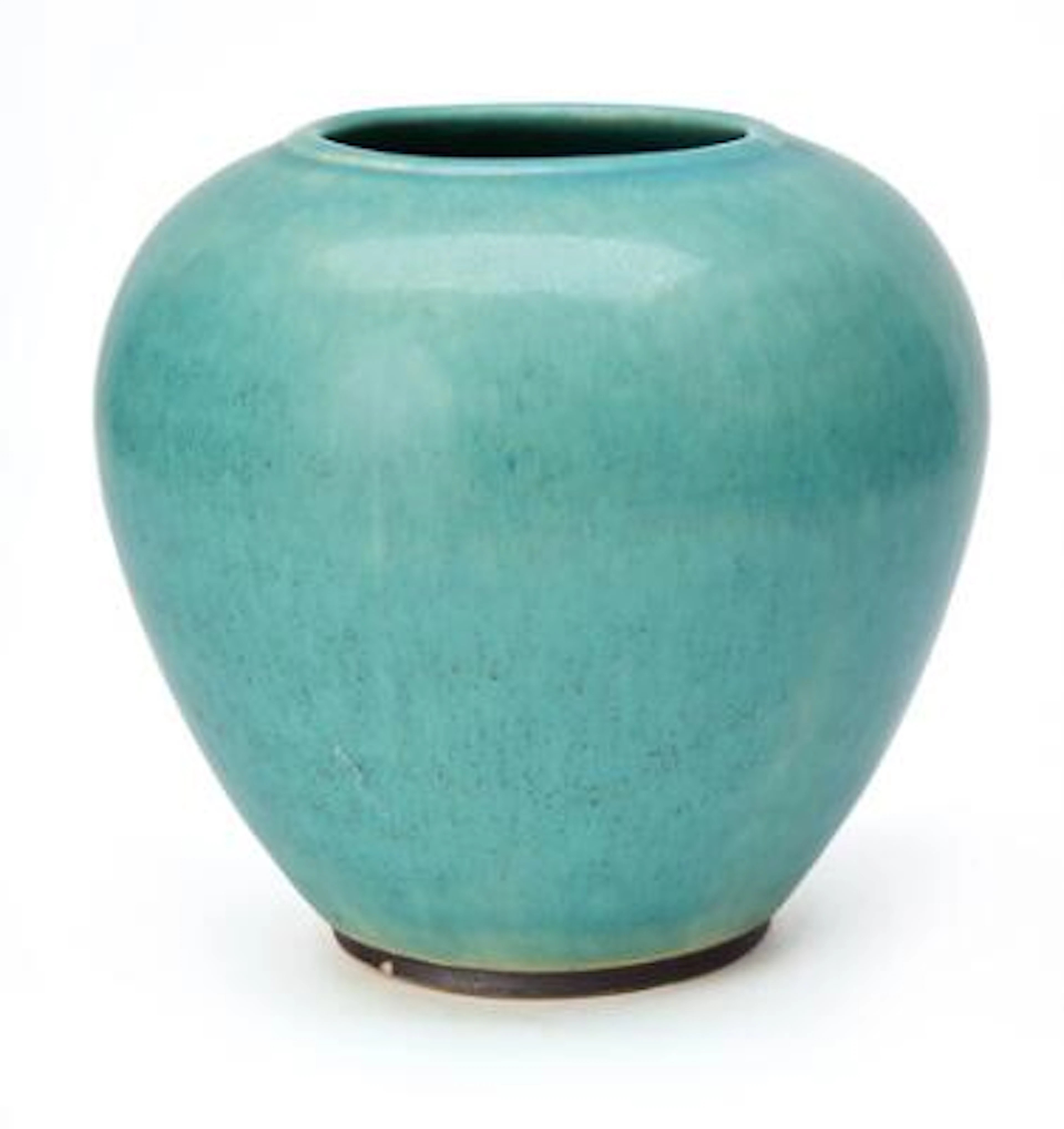 Saxbo: Round stoneware vase decorated with turquoise-blue glaze. H.